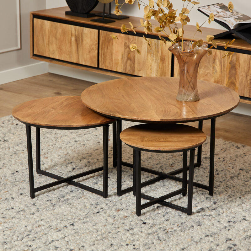 Ronde salontafel set Richwood Naturel Mangohout 70 cm - Image 1