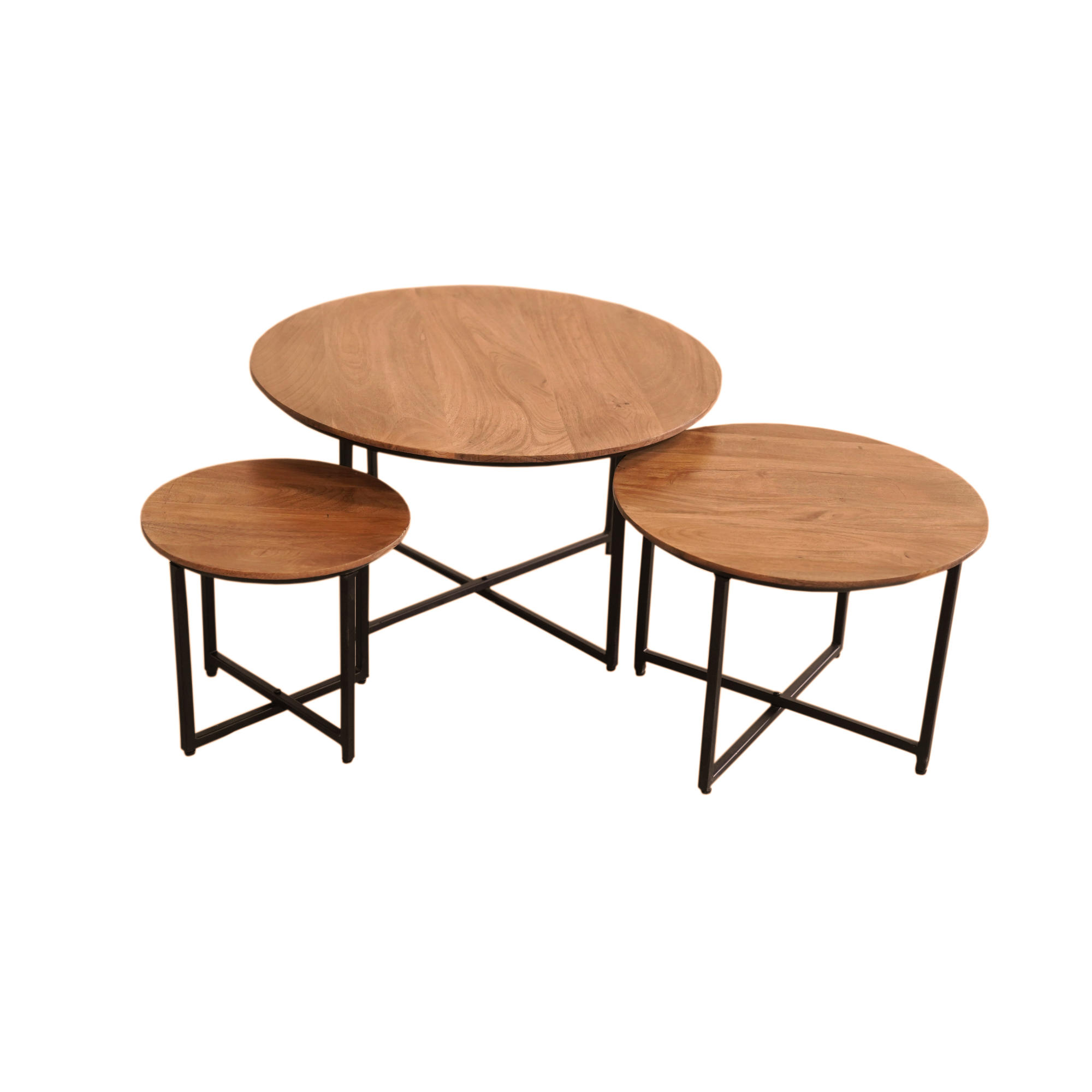 STF-3519_3 Ronde salontafel set Richwood Naturel Mangohout 70 cm - Image 4