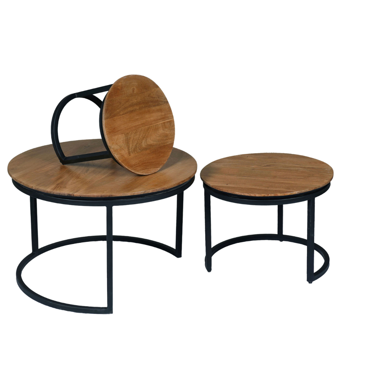 STF-3519_5 Ronde salontafel set Richwood Naturel Mangohout 70 cm - Image 6