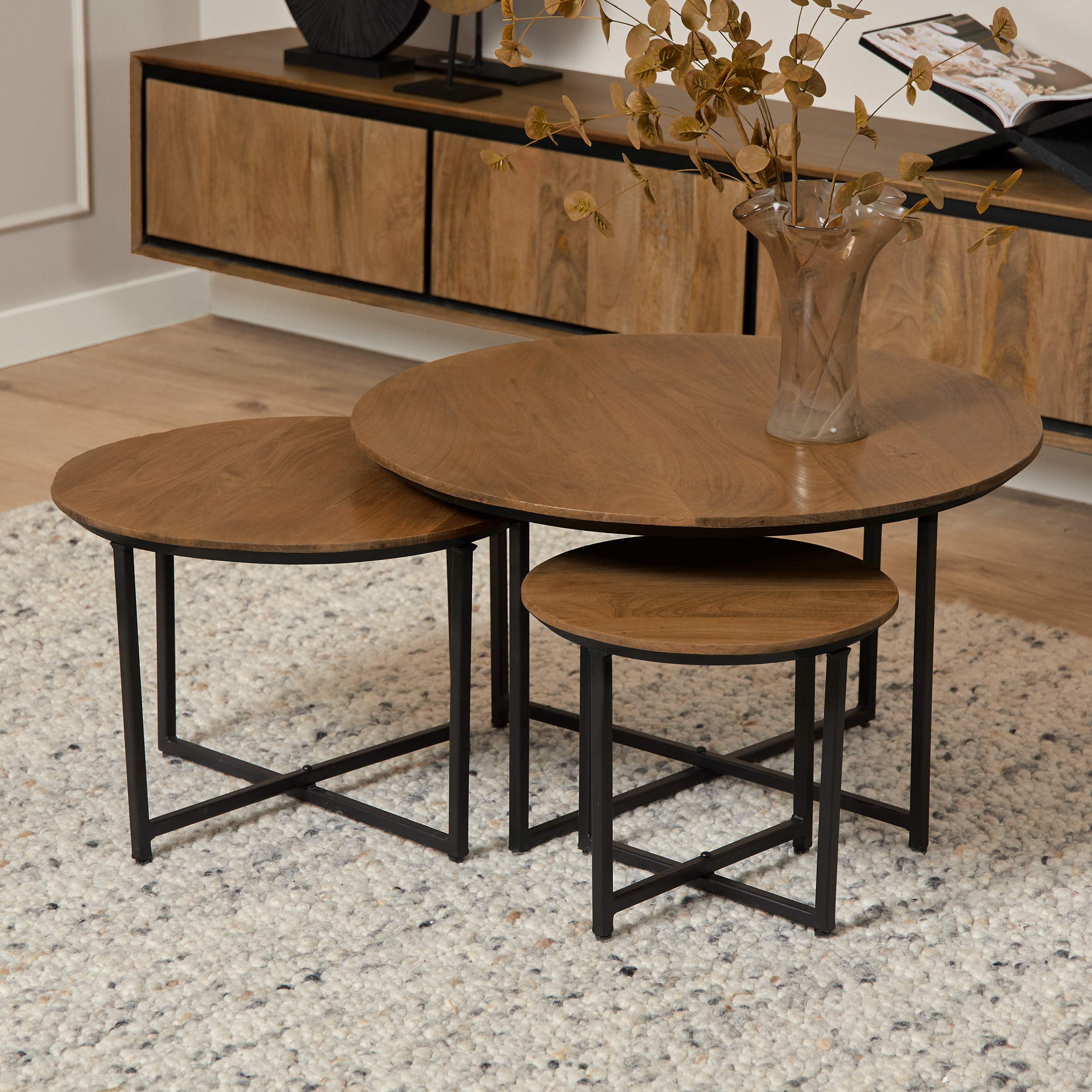 STF-3519_11 Ronde salontafel set Richwood Naturel Mangohout 70 cm - Image 12
