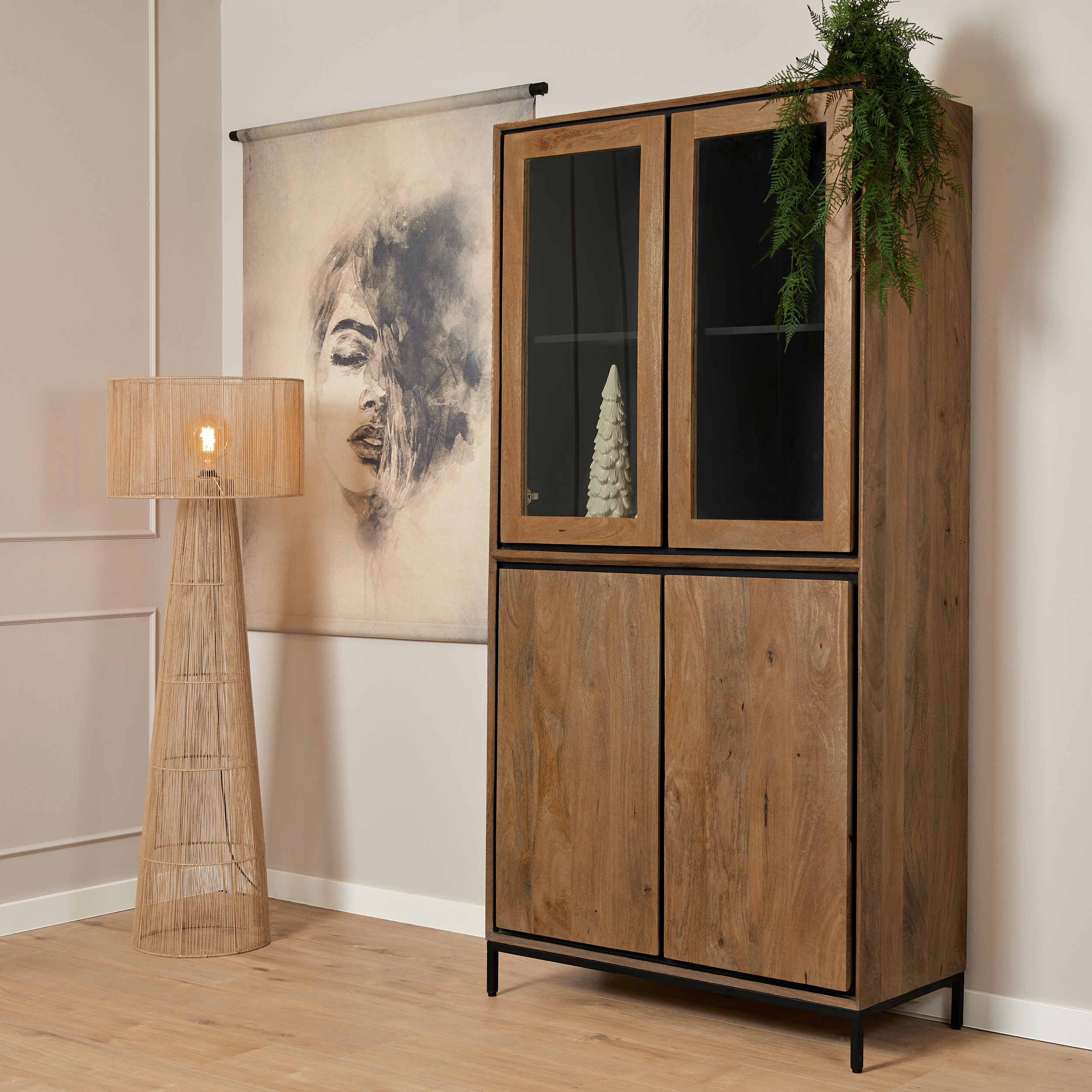 Vitrinekast RichWood Naturel Mangohout 100 cm - Image 12
