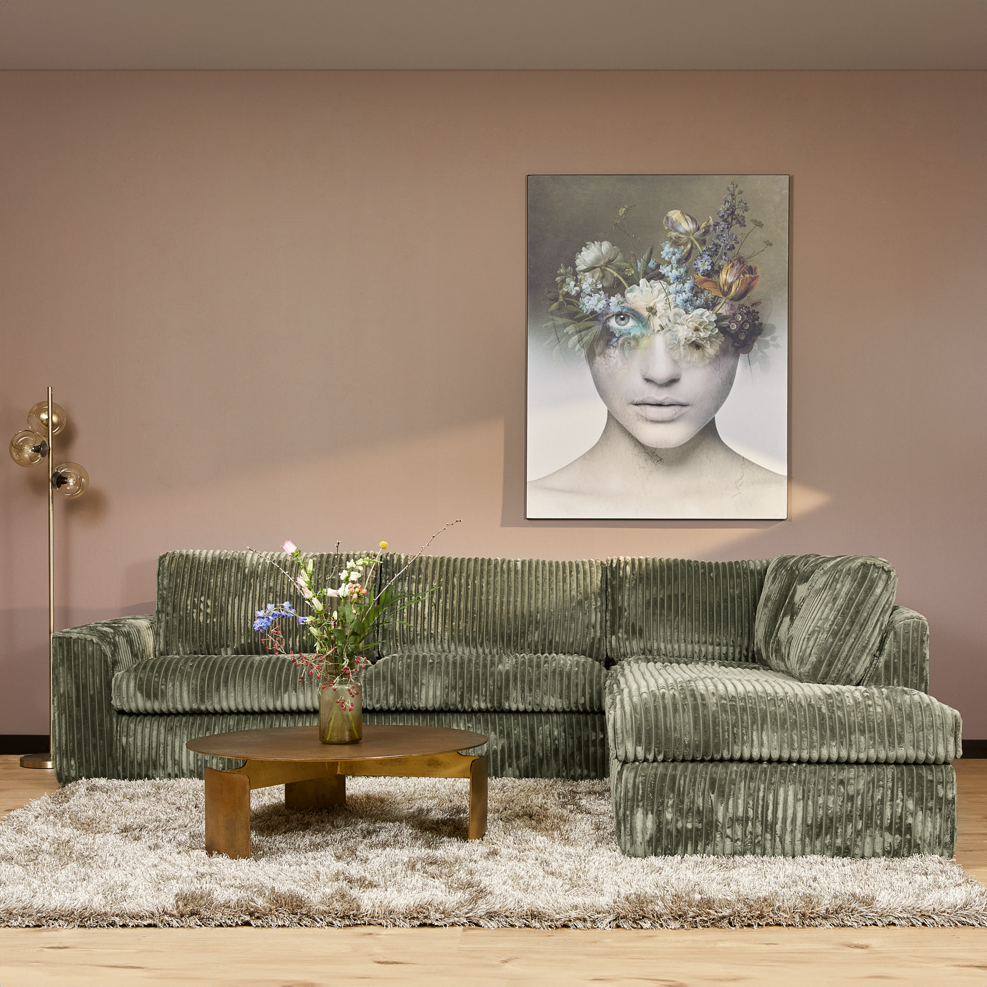 MYS-6005_0 MySofa Teddy Hoekbank Groen 2,5 zits+Divan Rechts - Image 1