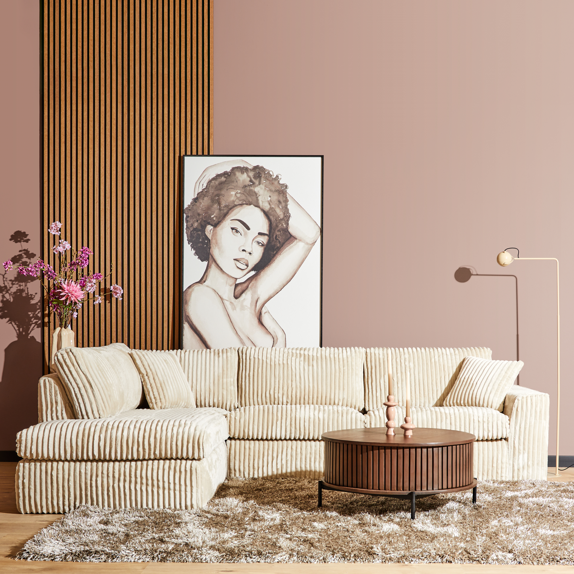 MYS-6000_0 MySofa Teddy Hoekbank Beige Divan Links+2,5 zits - Image 1