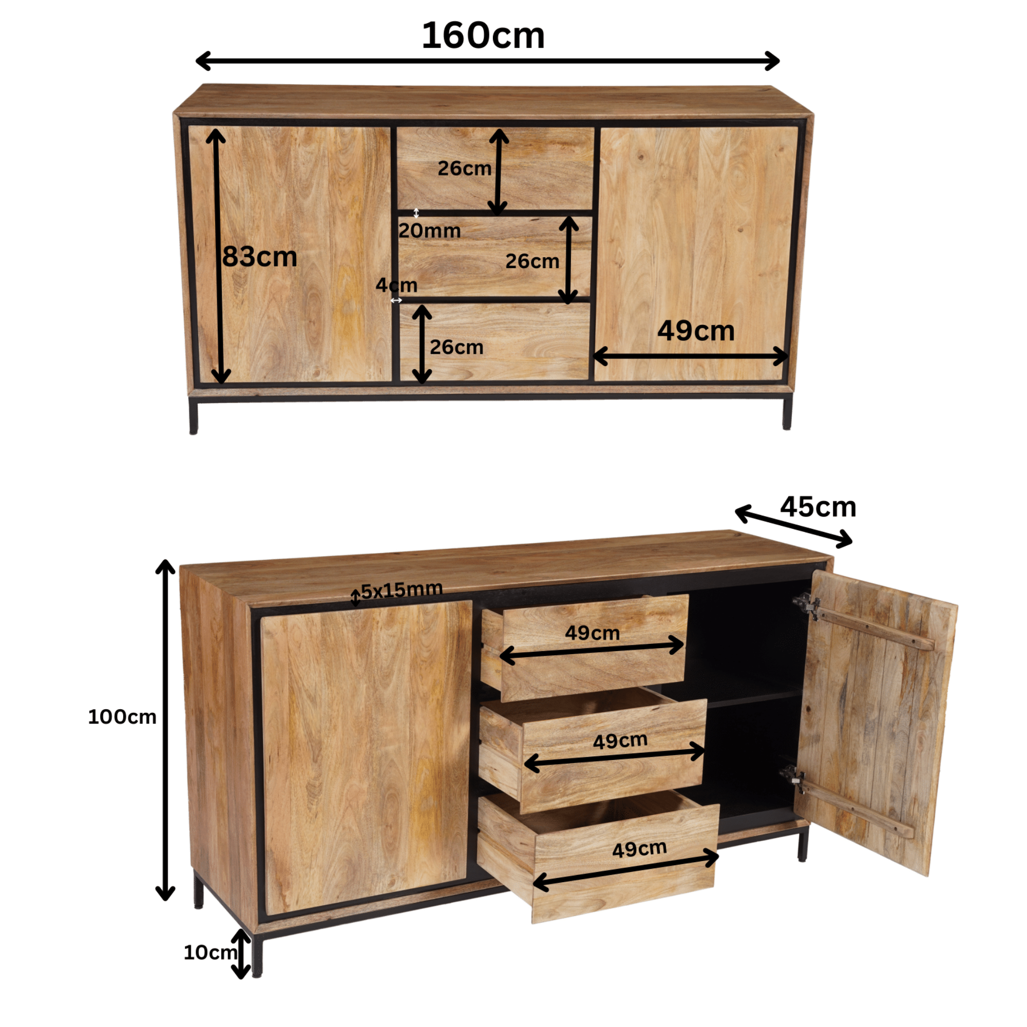 Dressoir RichWood Naturel Mangohout 160 cm - Image 11