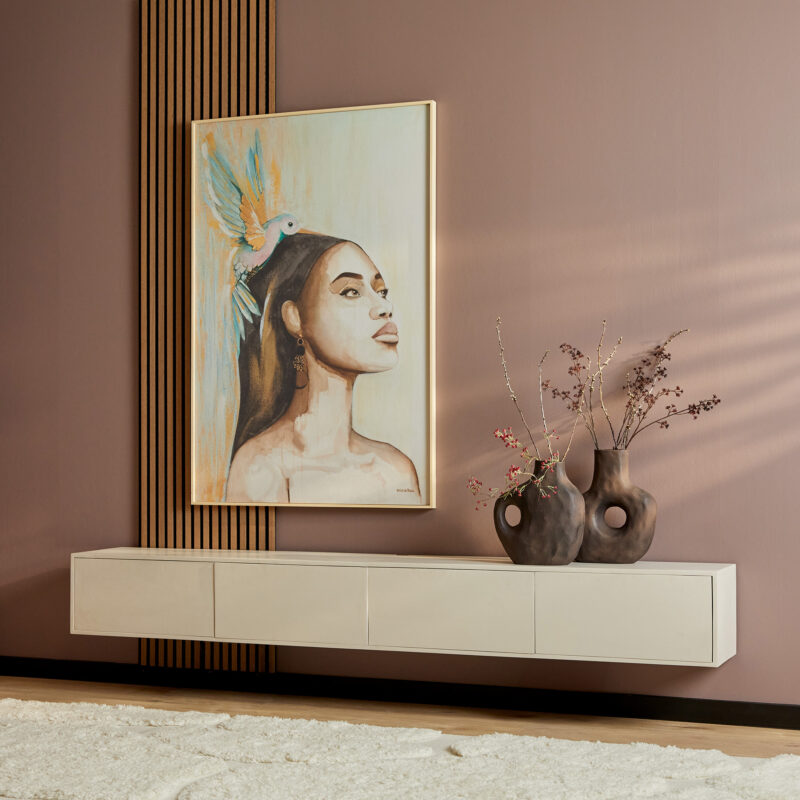Zwevend tv meubel Vison Zand Mangohout 240 cm - Image 1