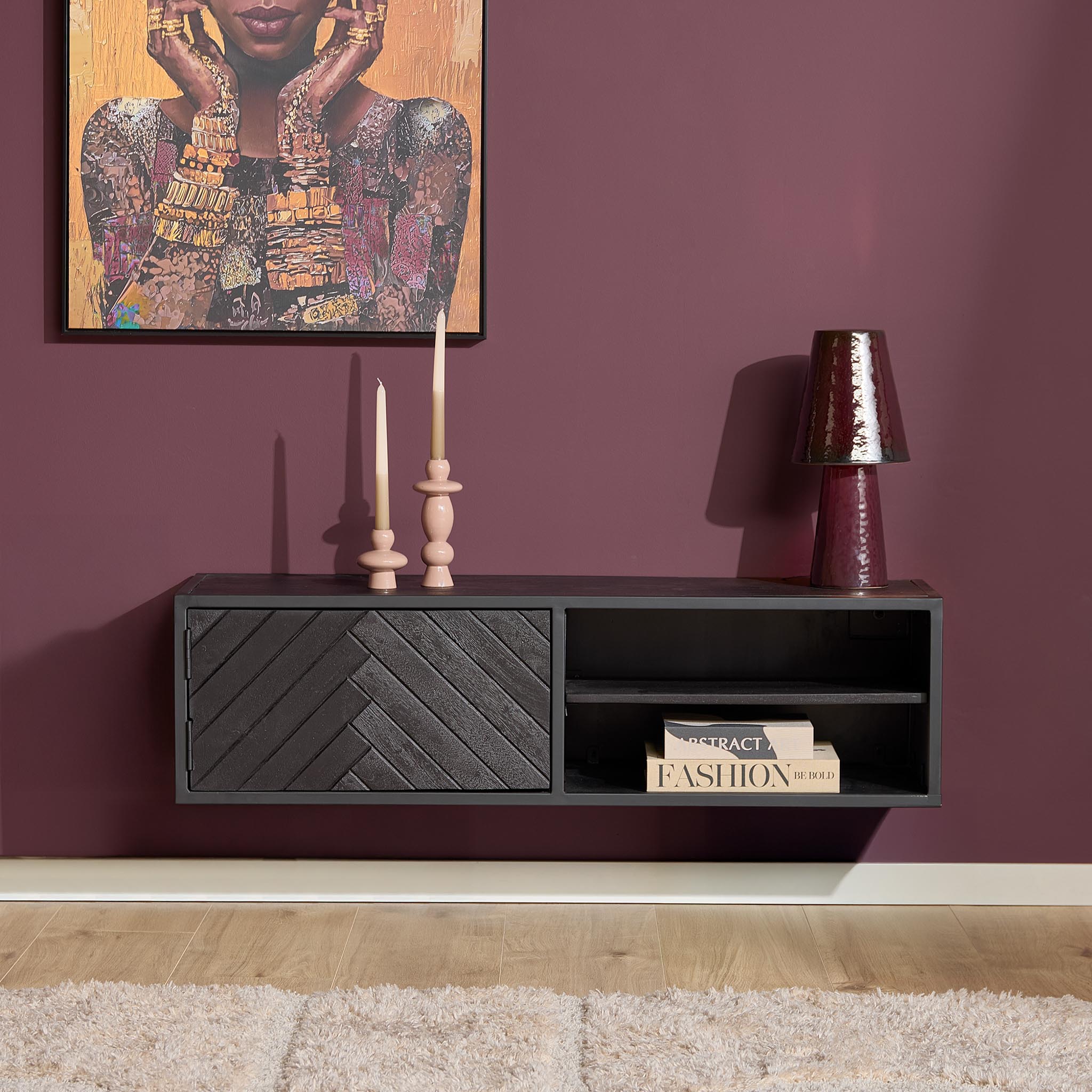 Zwevend tv meubel New York Zwart Mangohout 120 cm - Image 1
