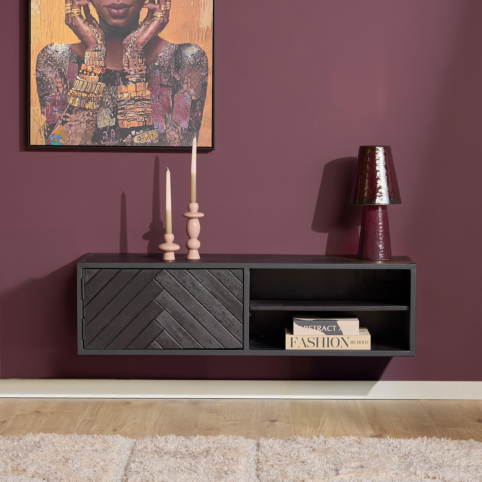 Zwevend tv meubel New York Zwart Mangohout 120 cm - Image 2