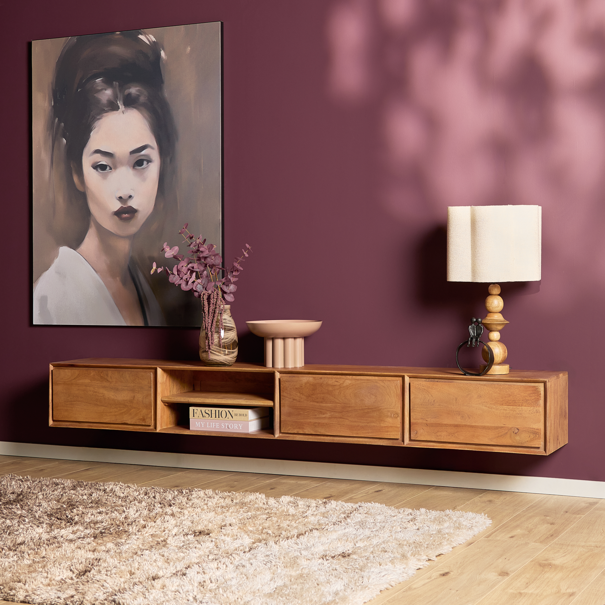 Zwevend tv meubel Ambiance Naturel Mangohout 120 cm - Image 58