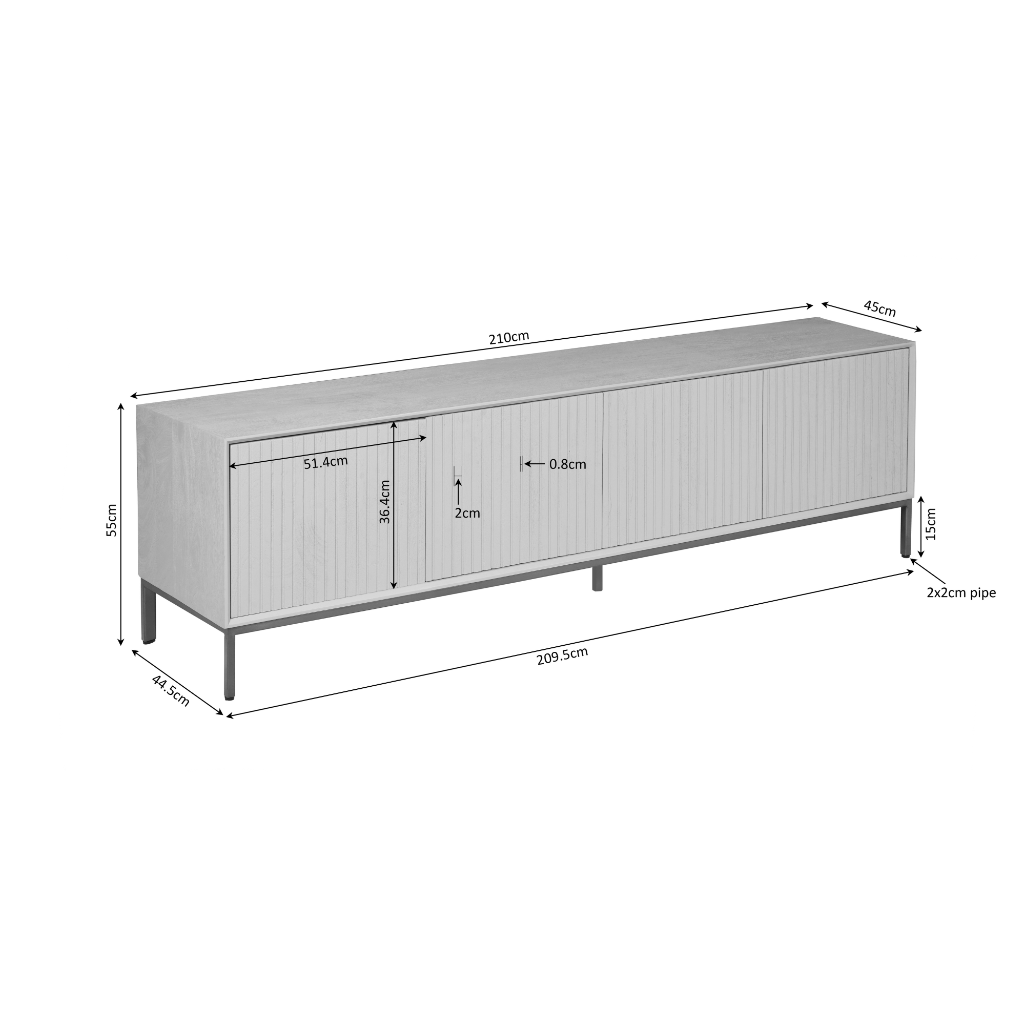 Tv meubel Madison Naturel Mangohout 210 cm - Image 12