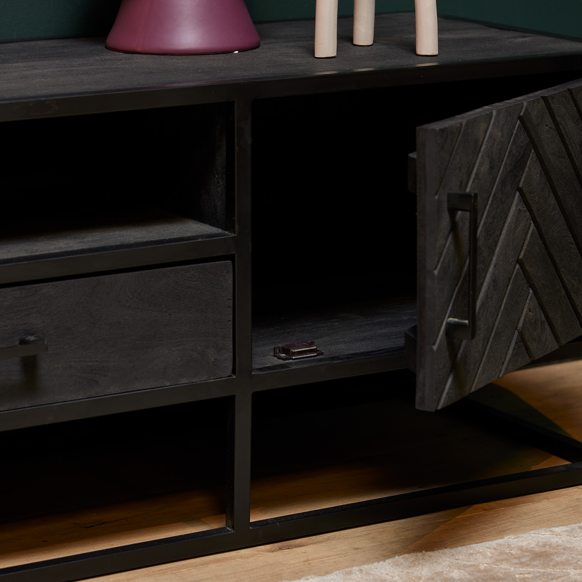 Tv meubel New York Zwart Mangohout 165 cm - Image 3