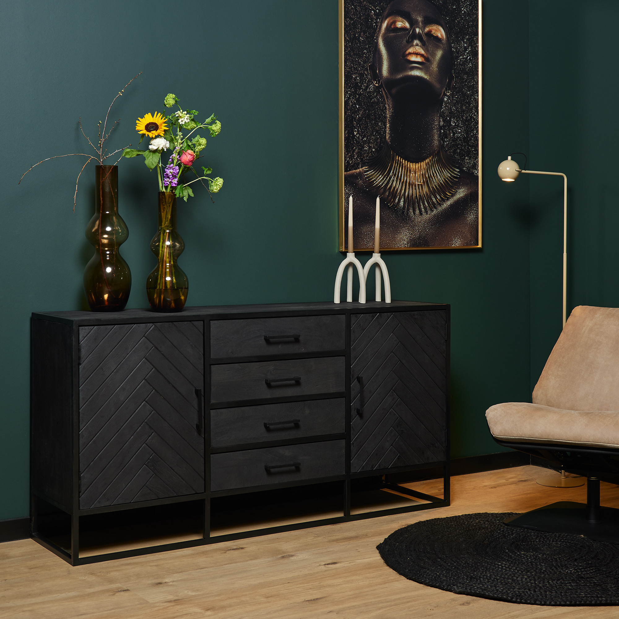Dressoir New York Zwart Mangohout 165 cm - Image 1