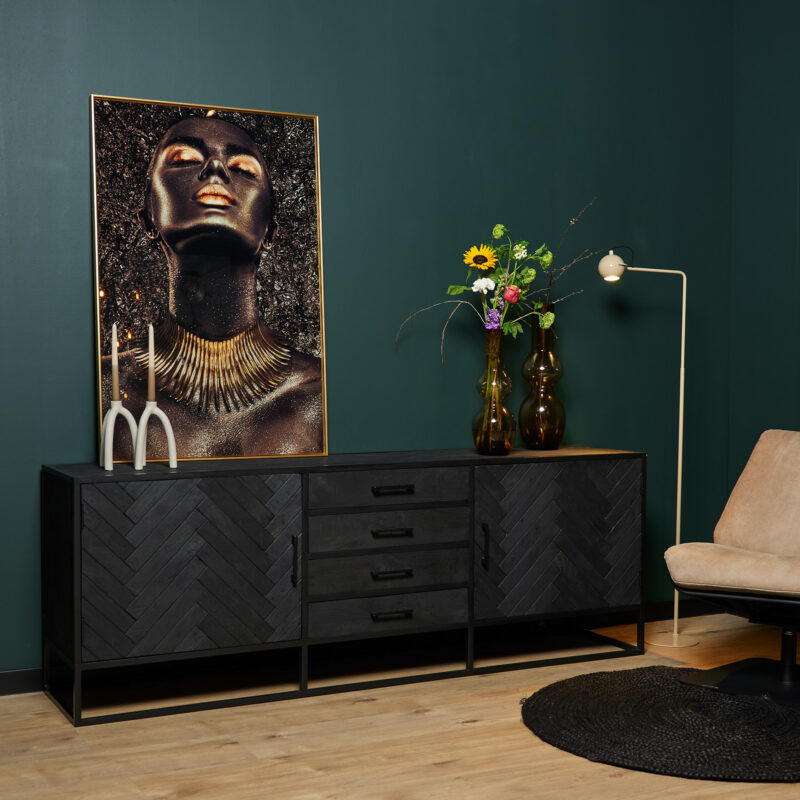 Dressoir New York Zwart Mangohout 210 cm - Image 1