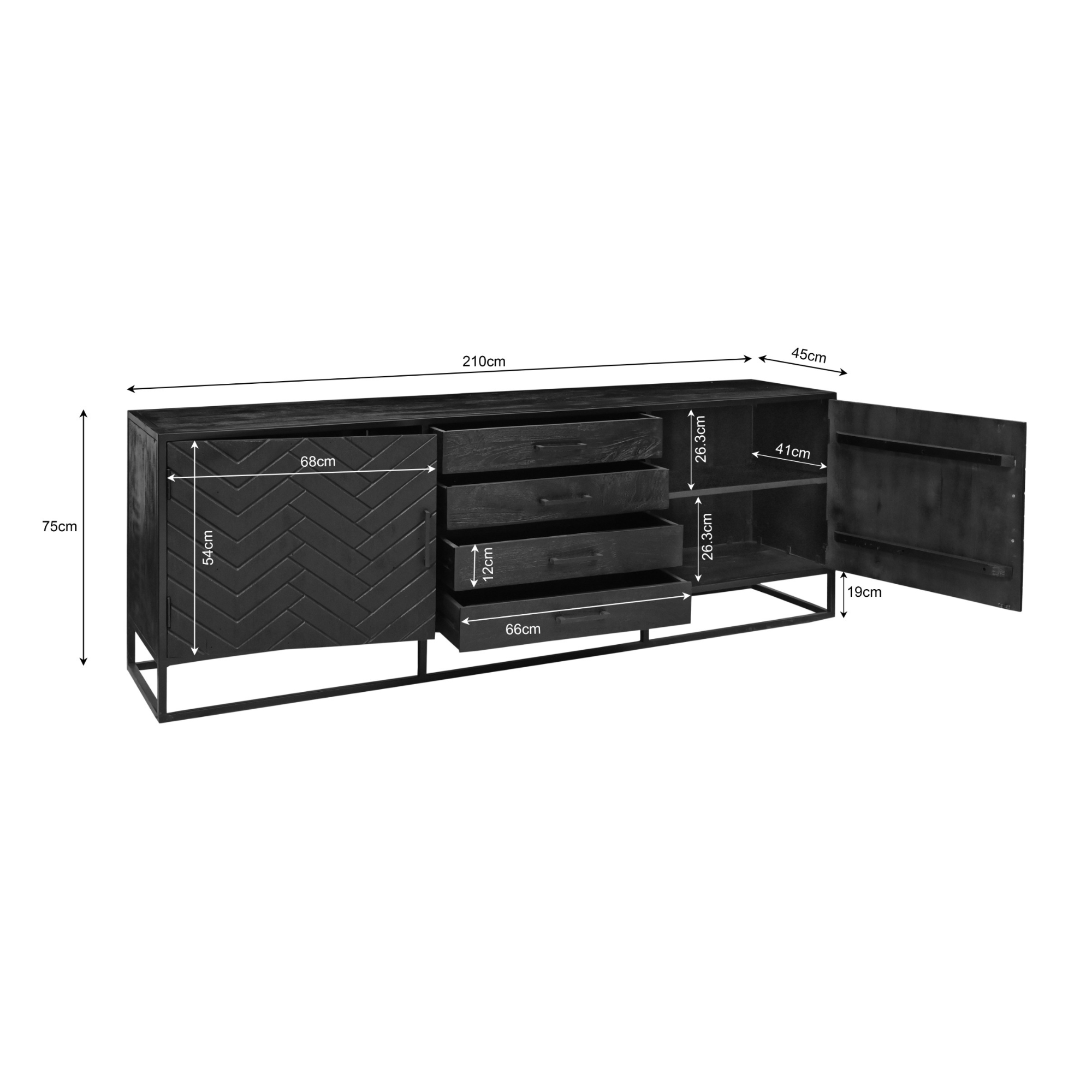 Dressoir New York Zwart Mangohout 210 cm - Image 4