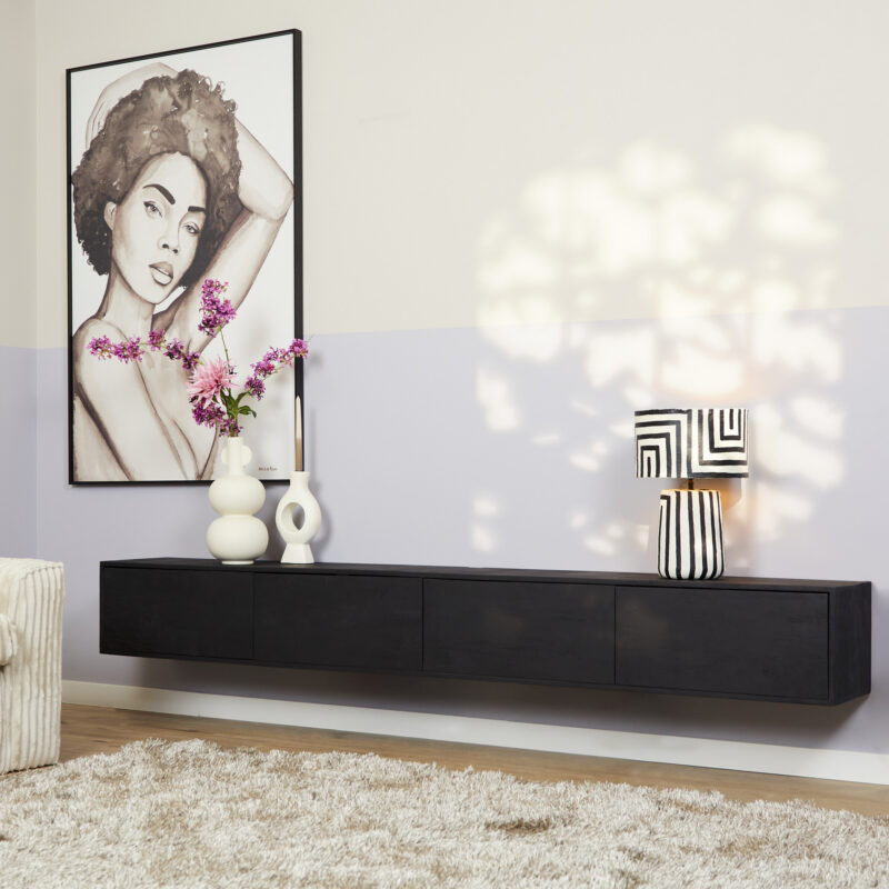 Zwevend tv meubel Vison Zwart Mangohout 240 cm - Image 1