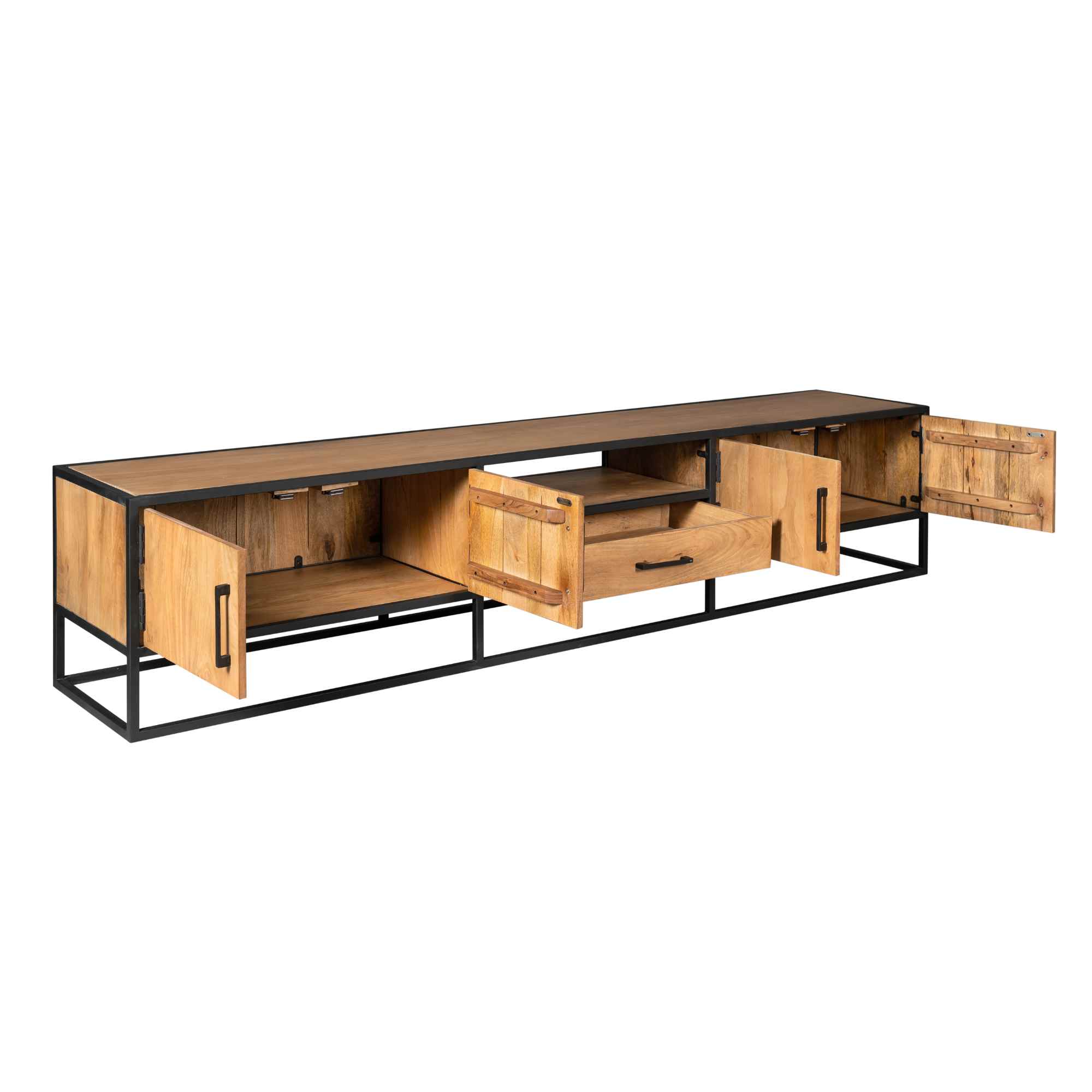 STF-3016_5 Tv meubel Denver Naturel Mangohout 240 cm - Image 6