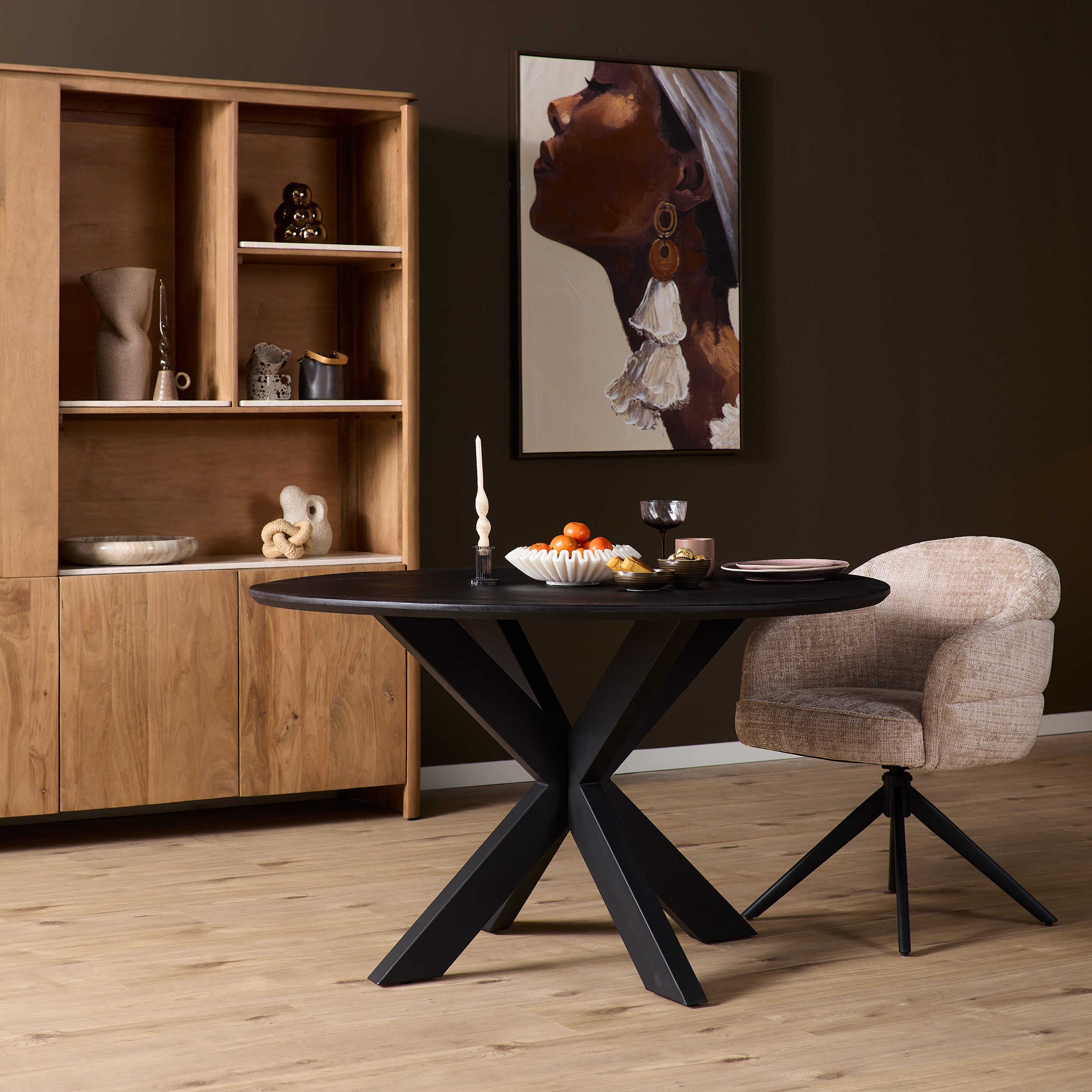 STF-2106_0 Ronde eettafel Ferris Zwart Eikenhout 130 cm - Image 1