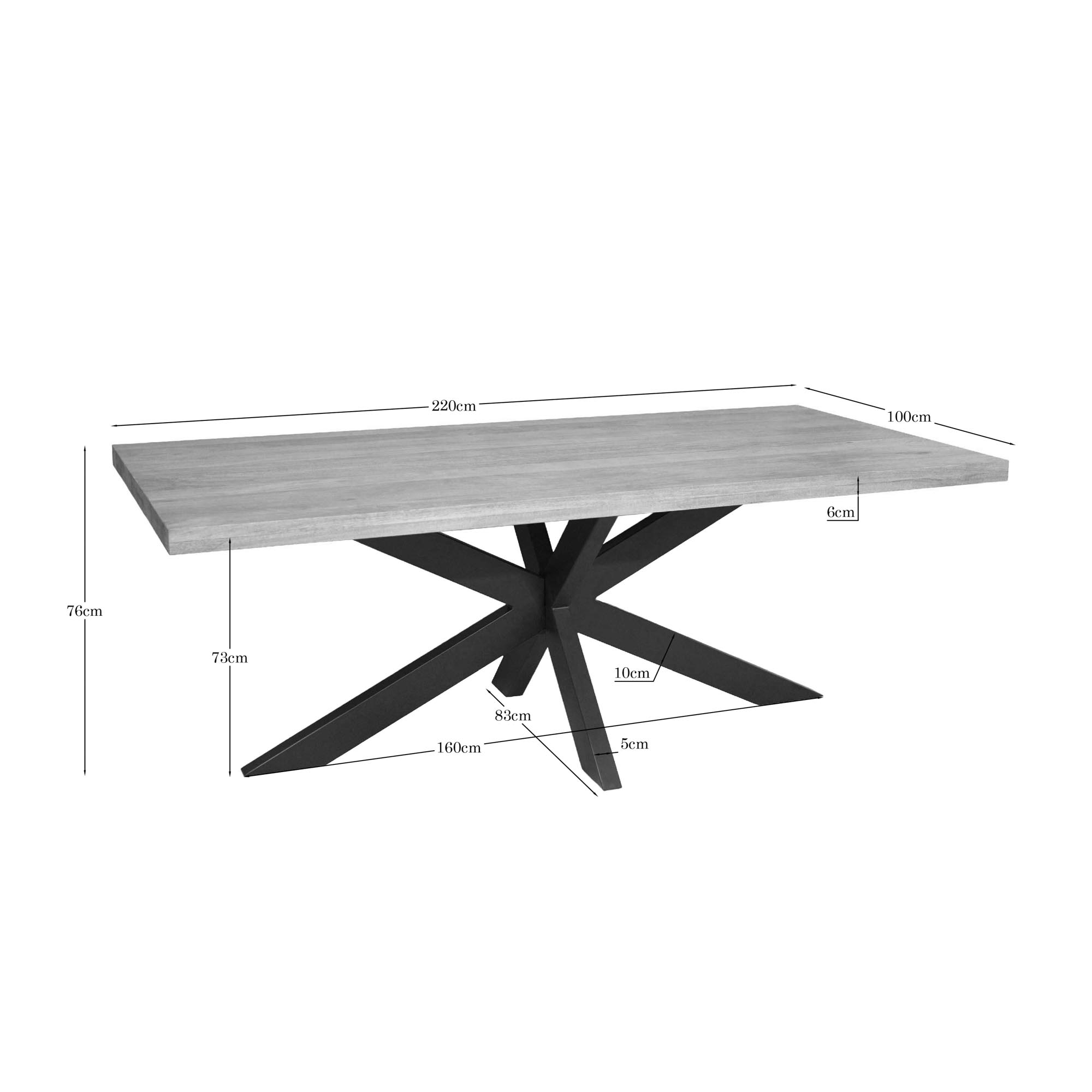 Rechthoekige eettafel Dakota Naturel Mangohout 220 cm - Image 4