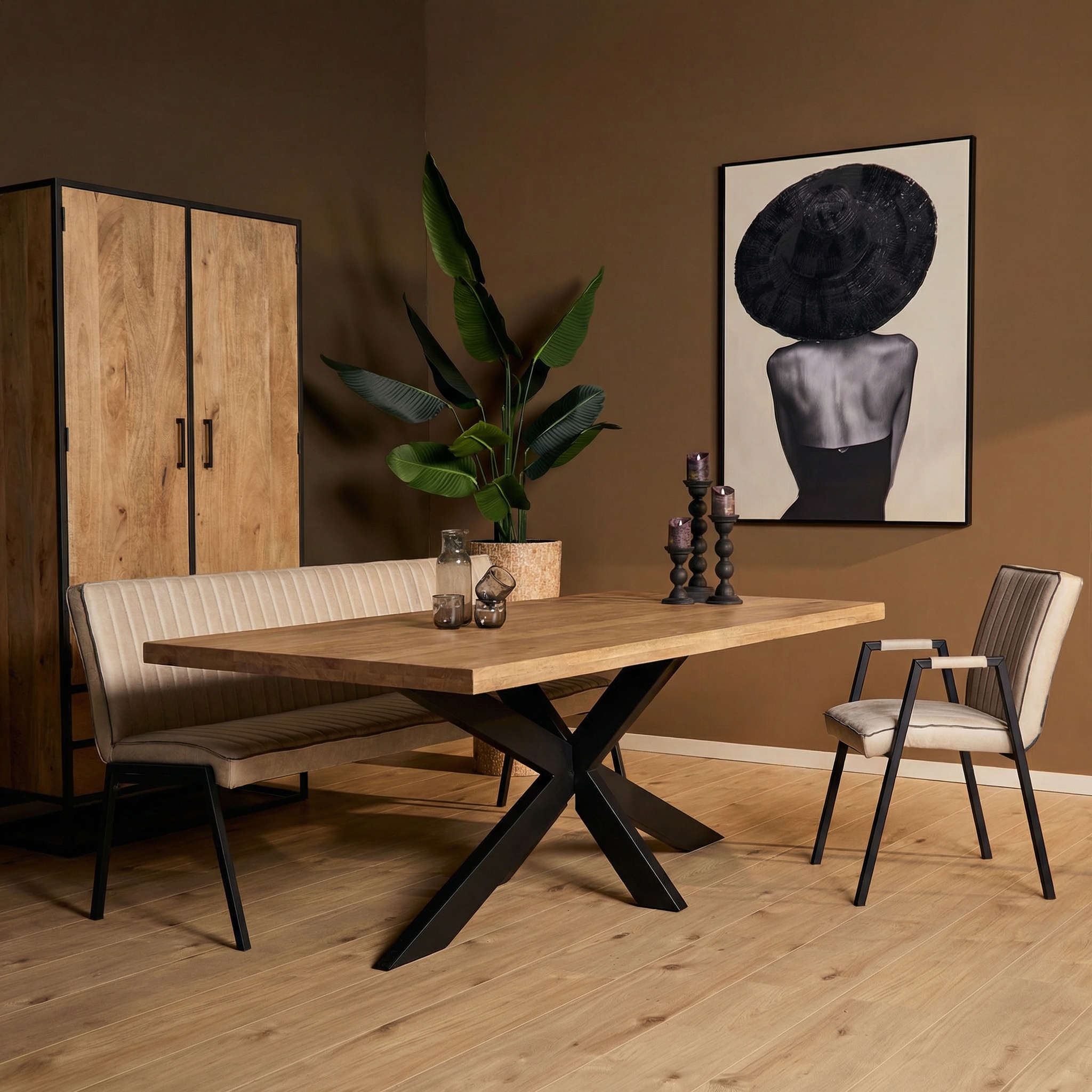 Rechthoekige eettafel Dakota Naturel Mangohout 300 cm - Image 1