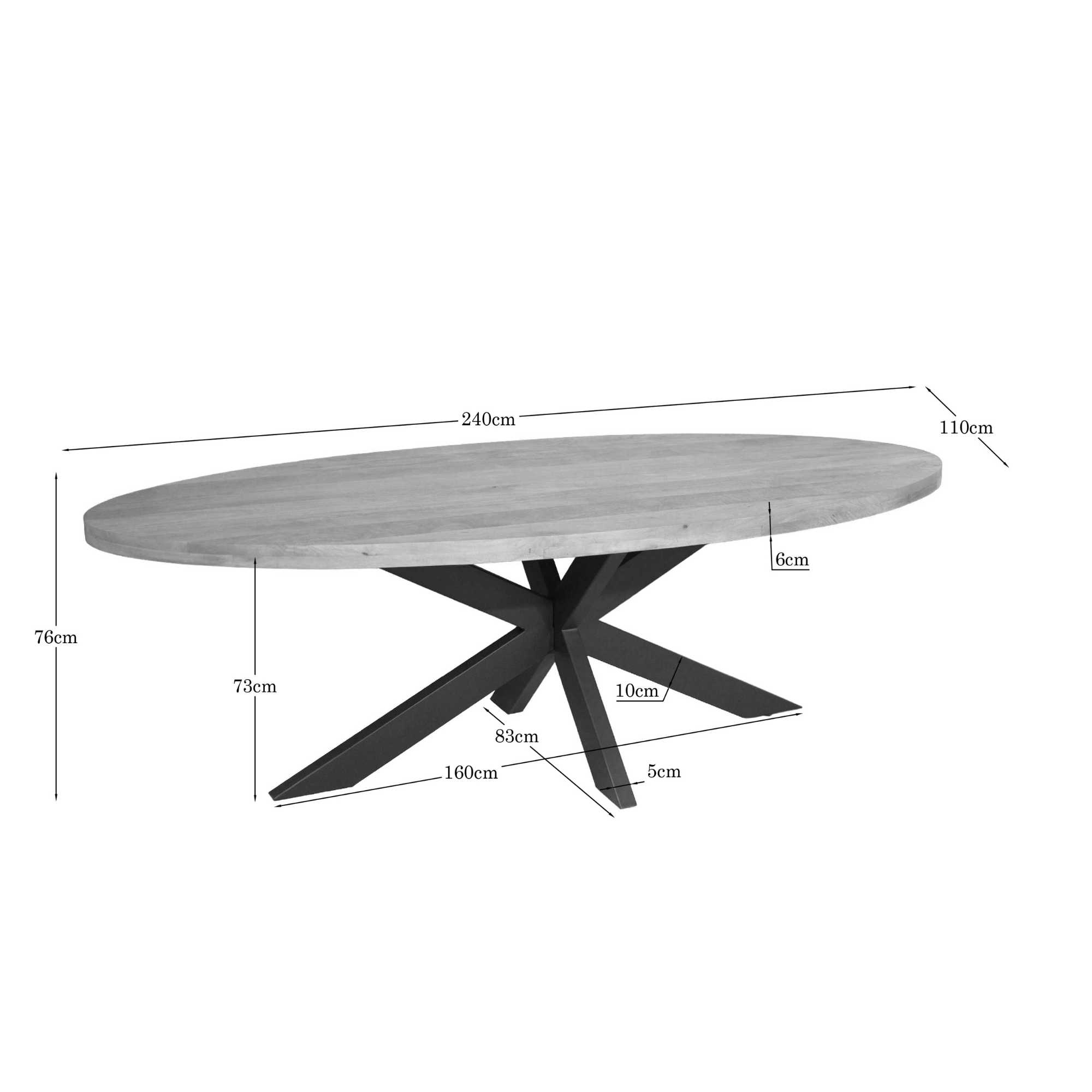 Ovale eettafel Dakota Naturel Mangohout 240 cm - Image 4