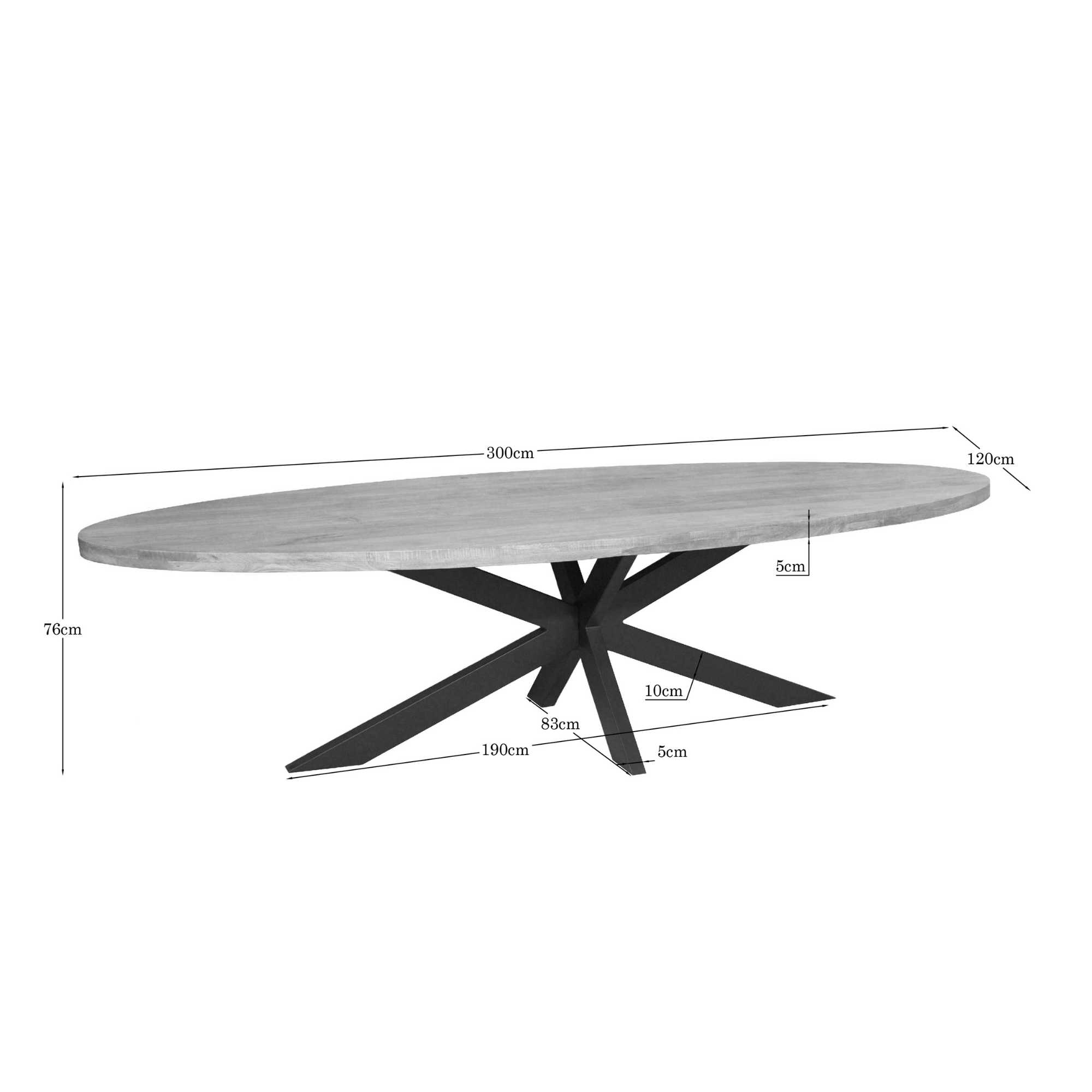 Ovale eettafel Dakota Naturel Mangohout 300 cm - Image 4