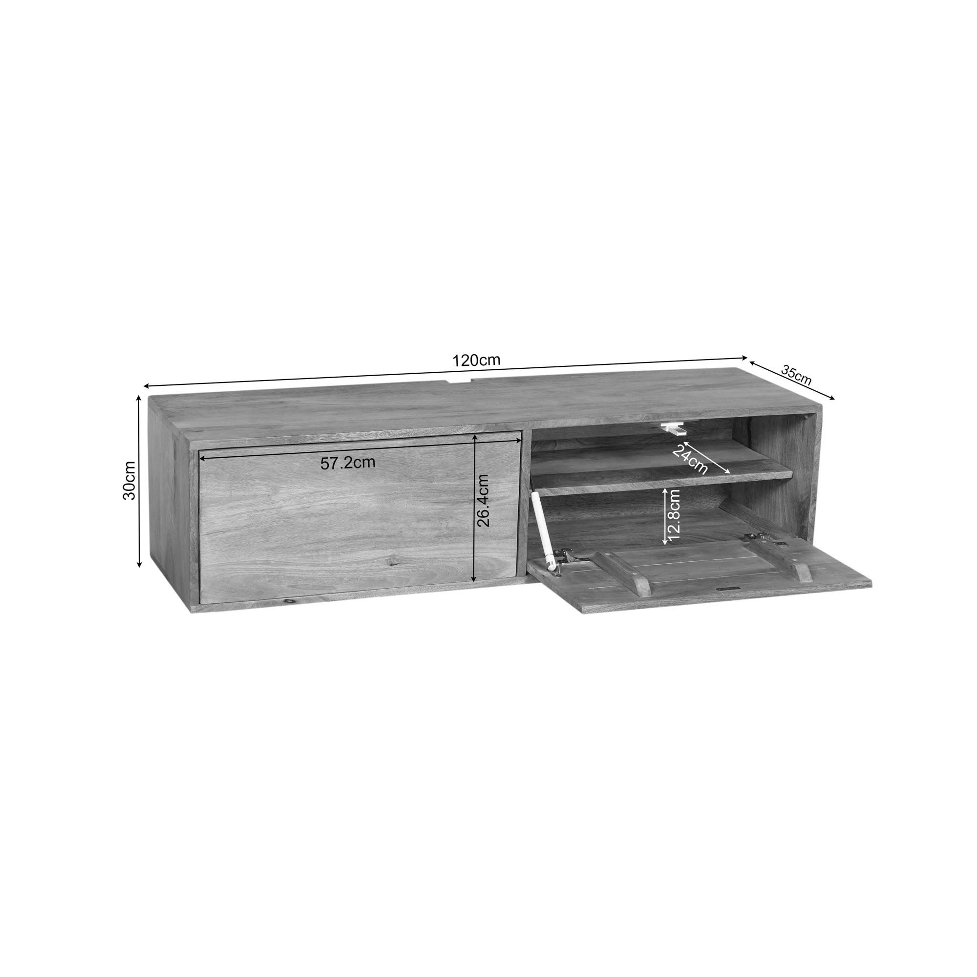 Zwevend tv meubel Vision Licht Mangohout 120 cm - Image 6