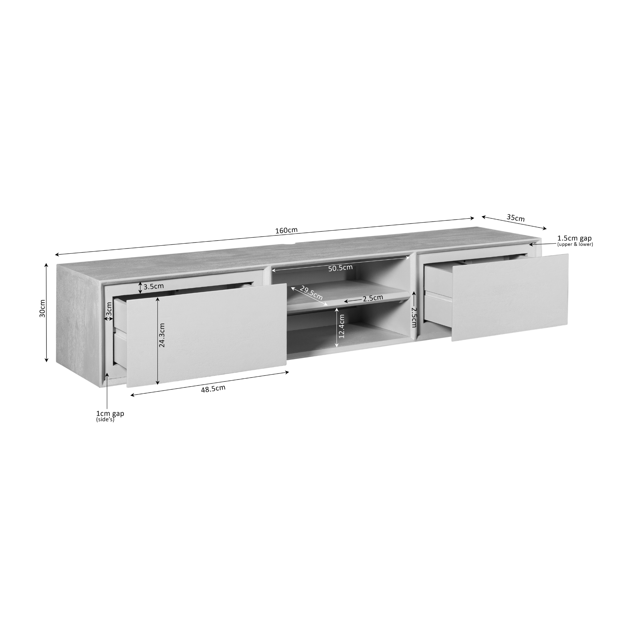 Zwevend tv meubel Ambiance Zwart Mangohout 160 cm - Image 10