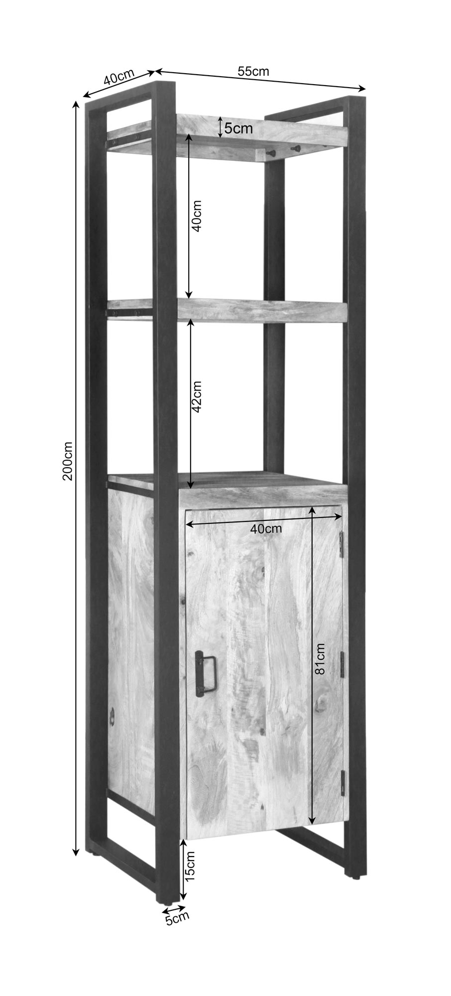 Boekenkast Britt met deur Naturel Mangohout 55 cm - Image 5