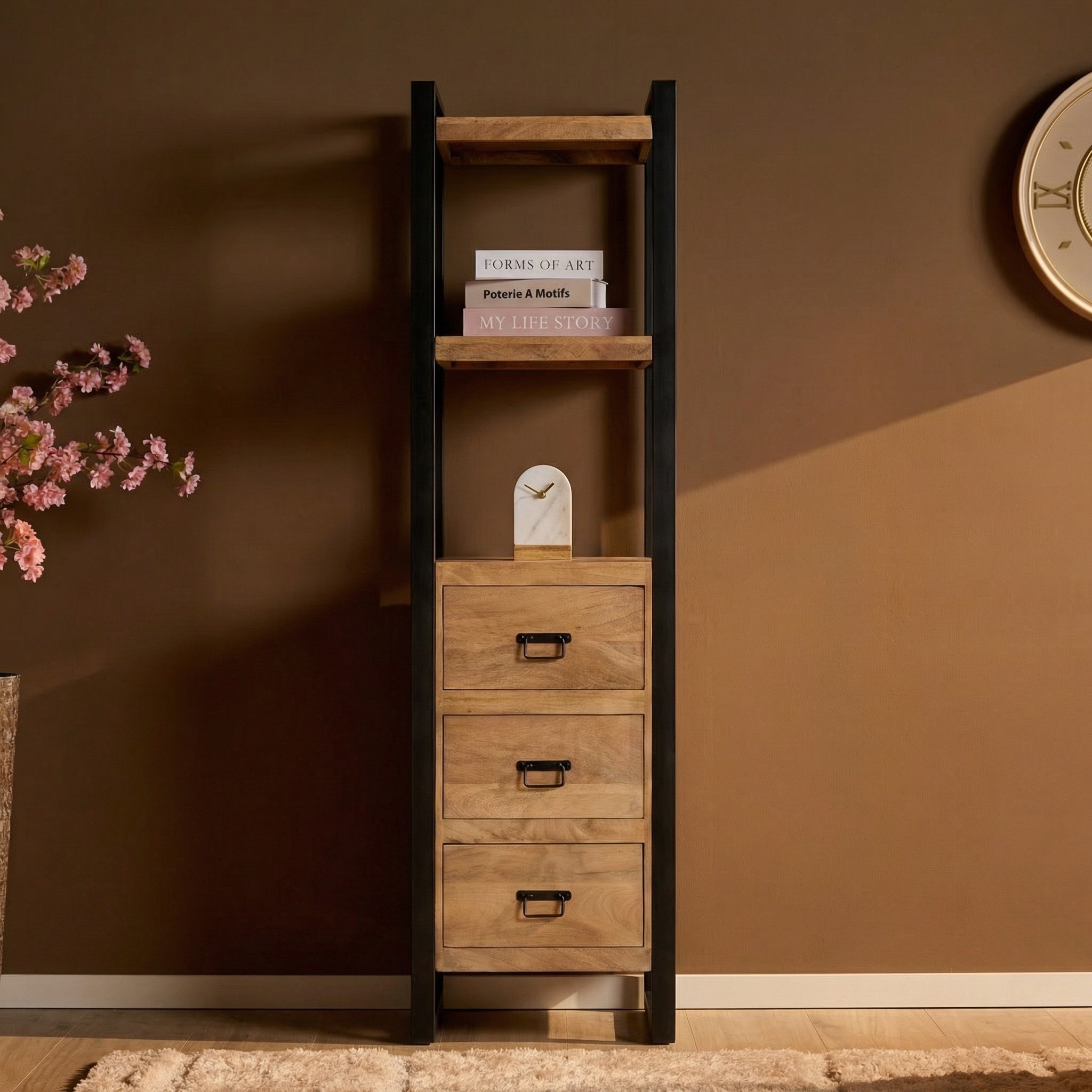 Boekenkast Britt met lades Naturel Mangohout 55 cm - Image 1
