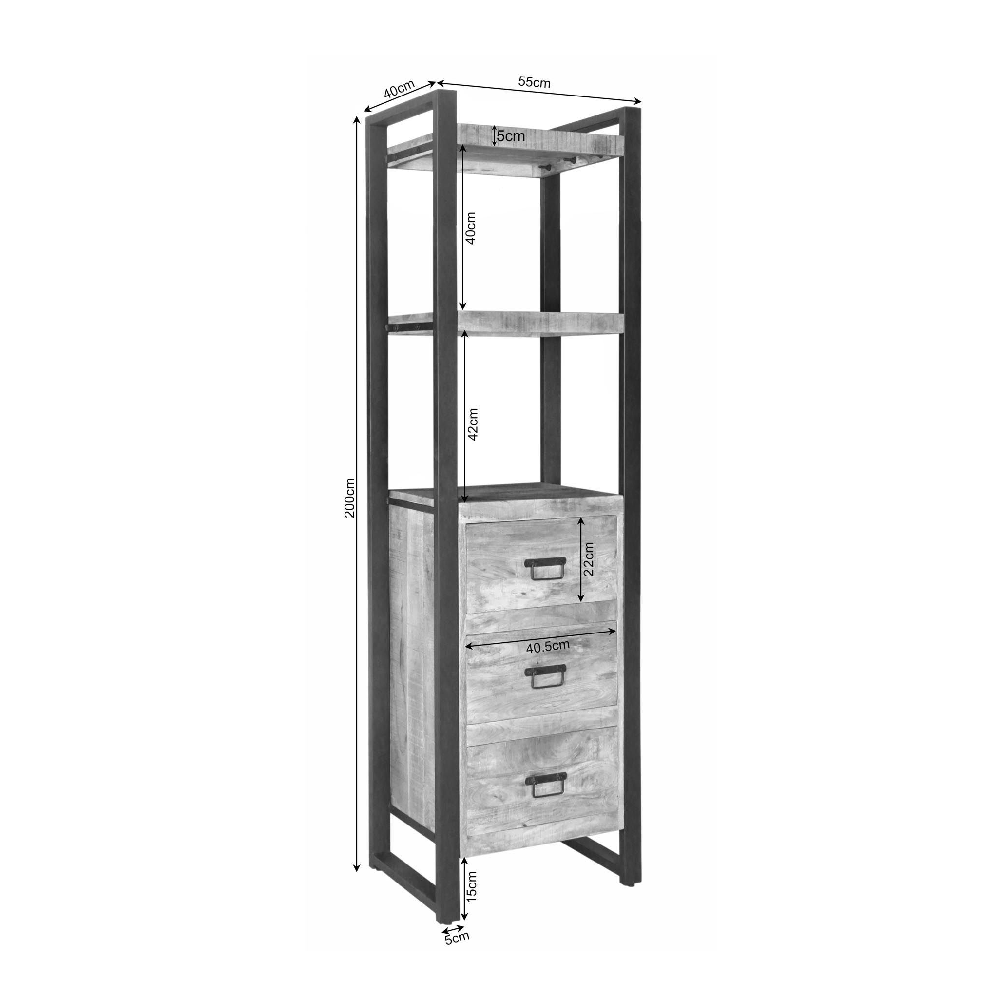 Boekenkast Britt met lades Naturel Mangohout 55 cm - Image 5