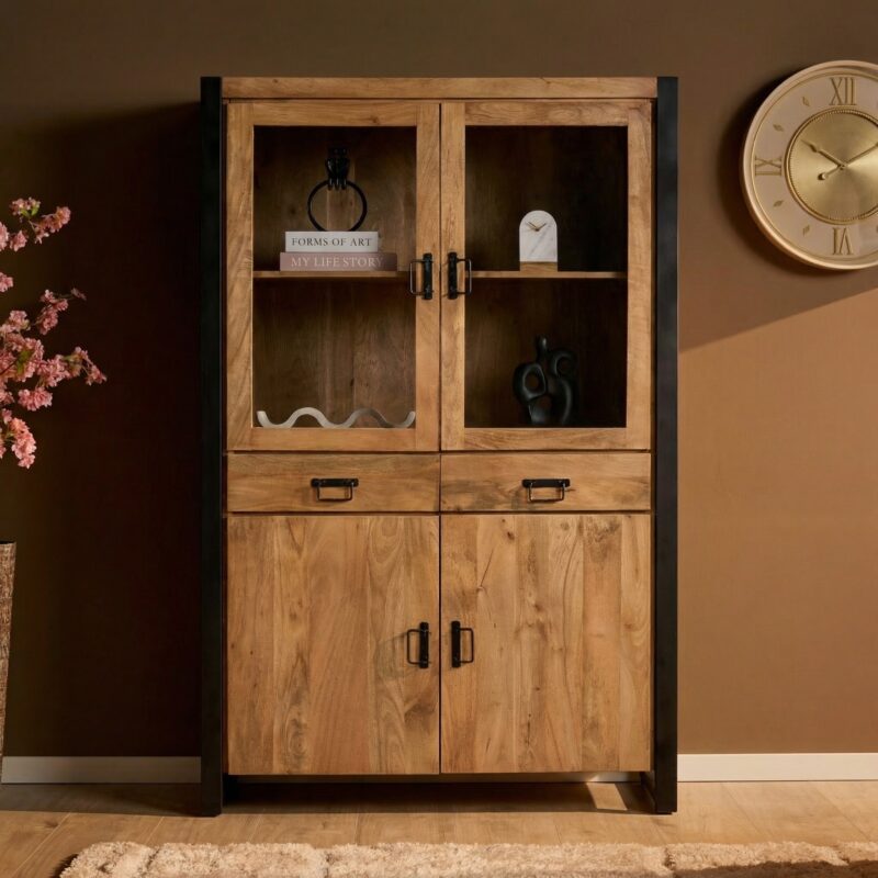 Vitrinekast Britt Naturel Mangohout 115 cm - Image 1