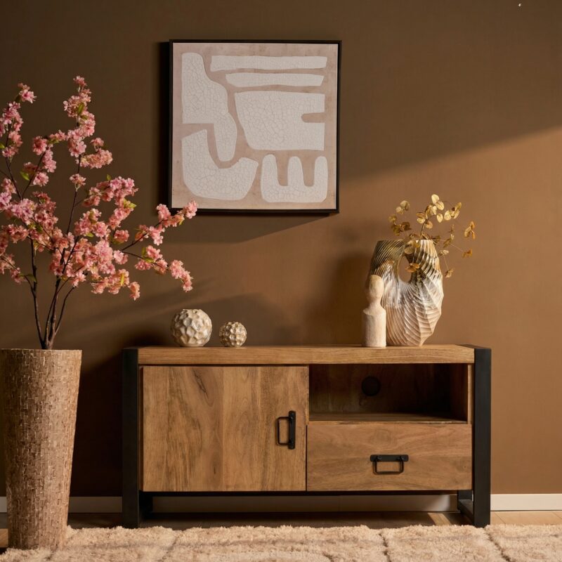 Tv meubel Britt met deur en open vak Naturel Mangohout 110 cm - Image 1