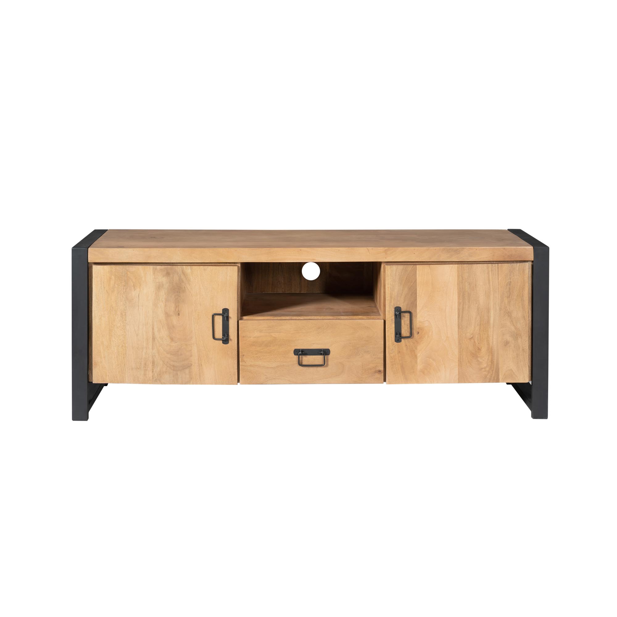 STF-4622_1 Tv meubel Britt met deuren en lade Naturel Mangohout 150 cm - Image 2