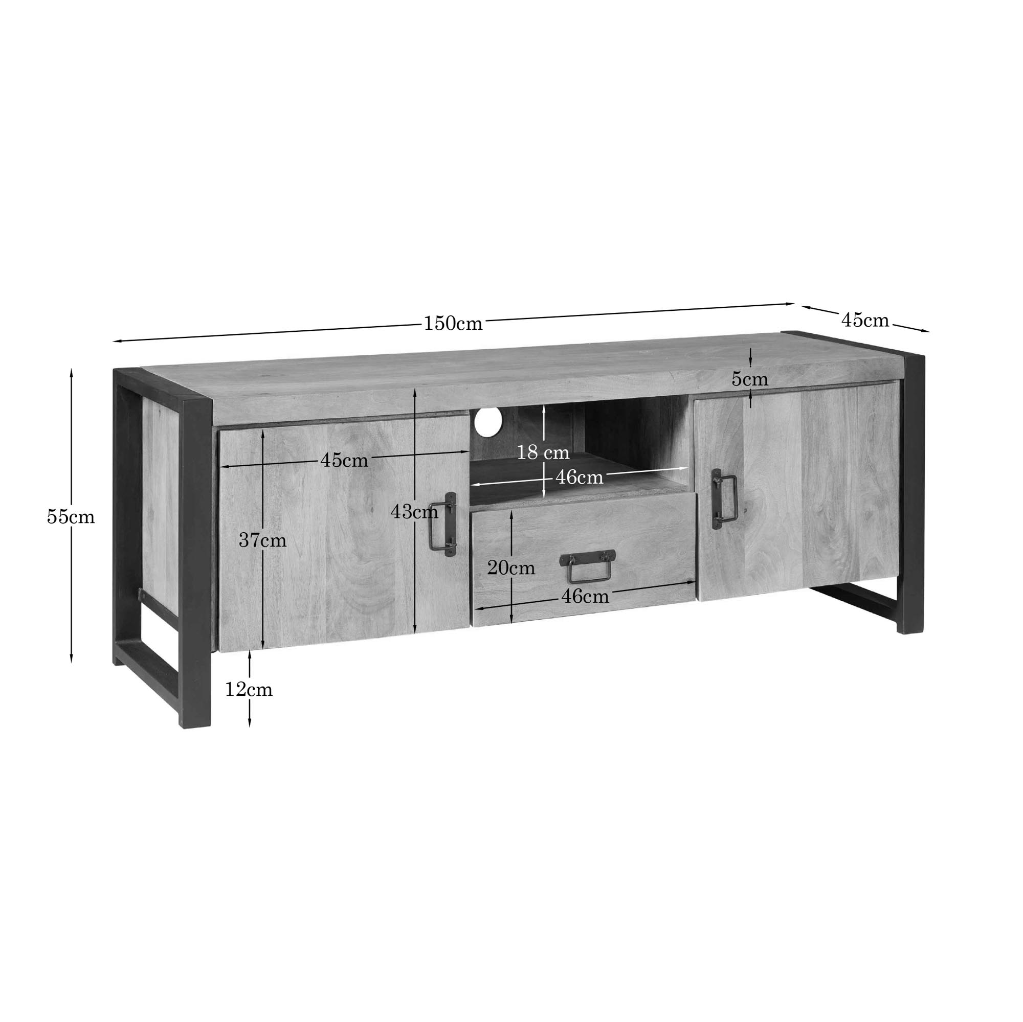STF-4622_4 Tv meubel Britt met deuren en lade Naturel Mangohout 150 cm - Image 5