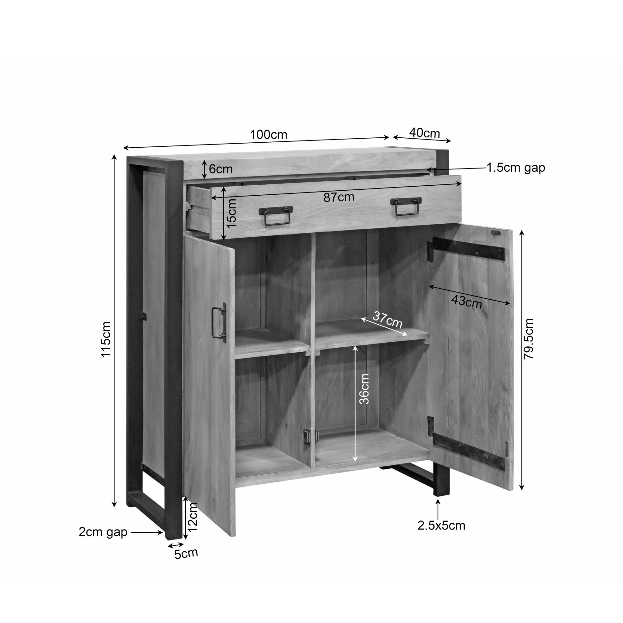 Kabinet kast Britt Naturel Mangohout 100 cm - Image 5