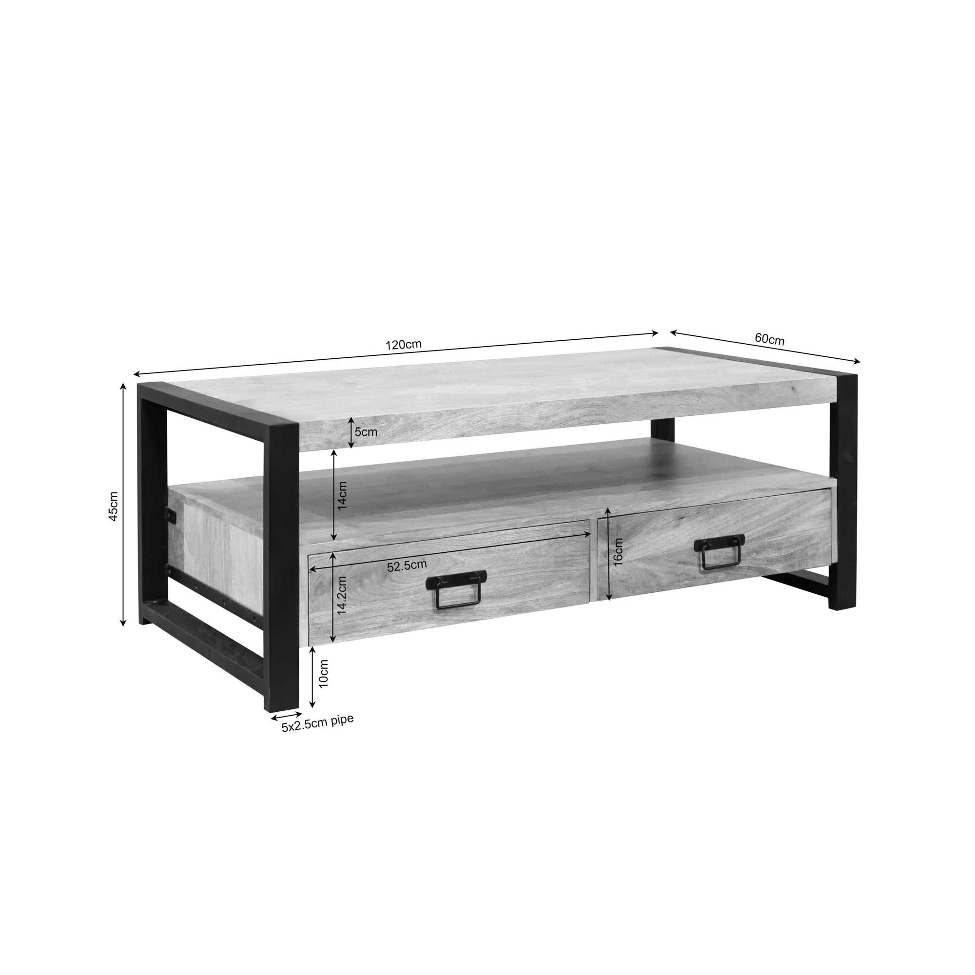 Salontafel Britt met vier lades Naturel Mangohout 120 cm - Image 6