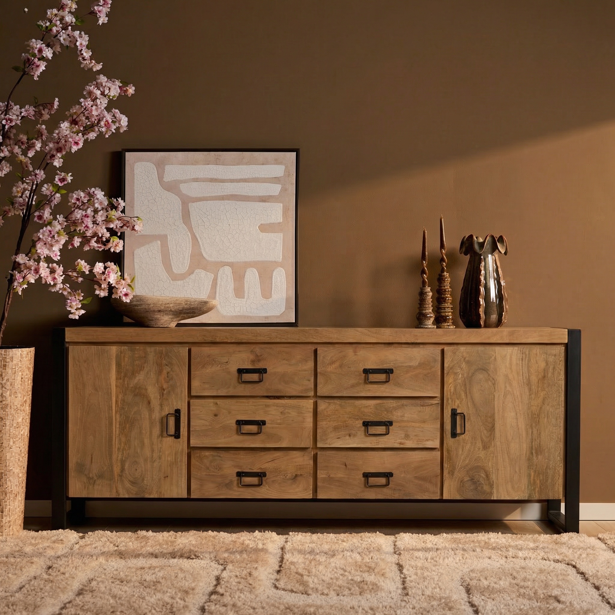 STF-4628_0 Dressoir Britt Naturel Mangohout 200 cm - Image 1
