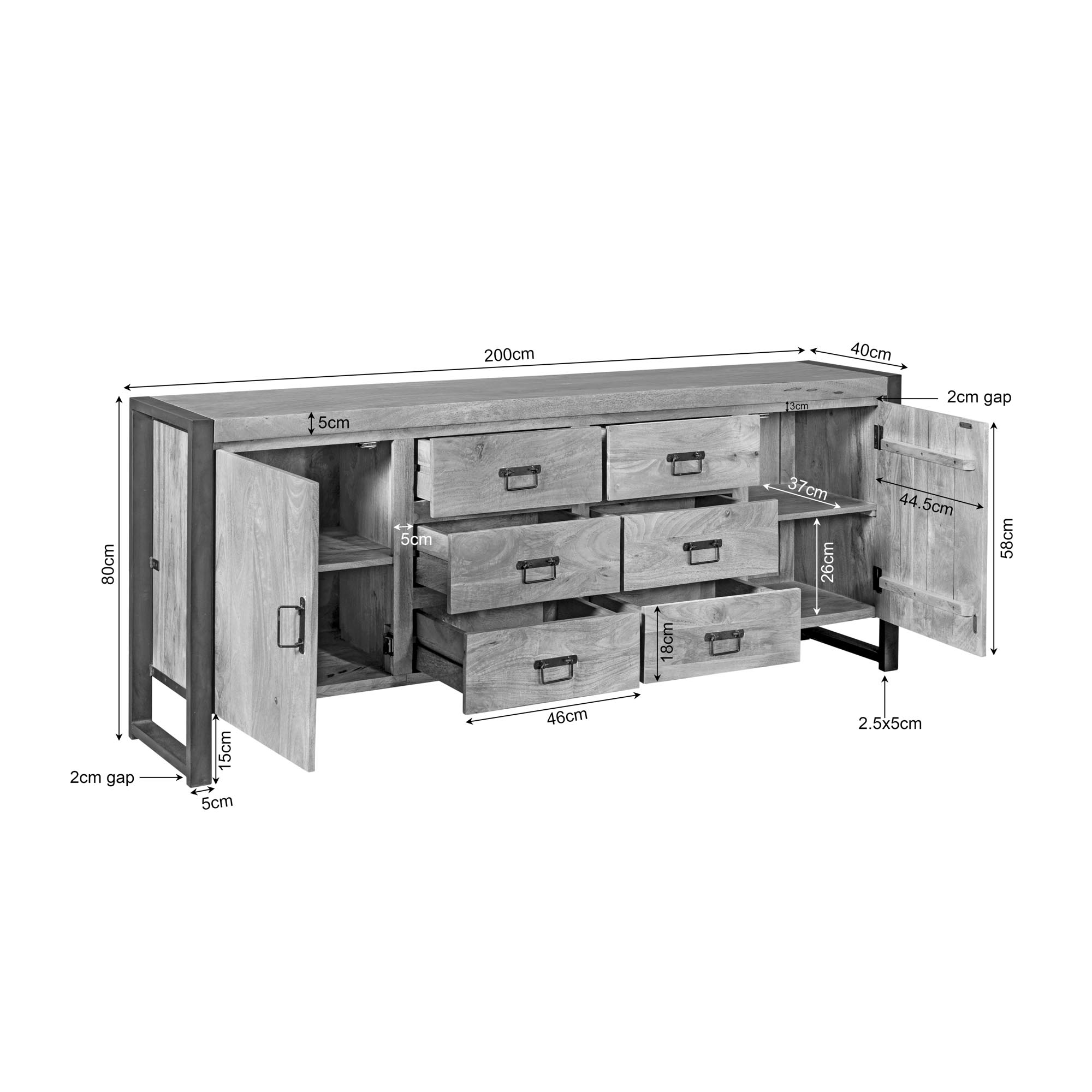 STF-4628_4 Dressoir Britt Naturel Mangohout 200 cm - Image 5