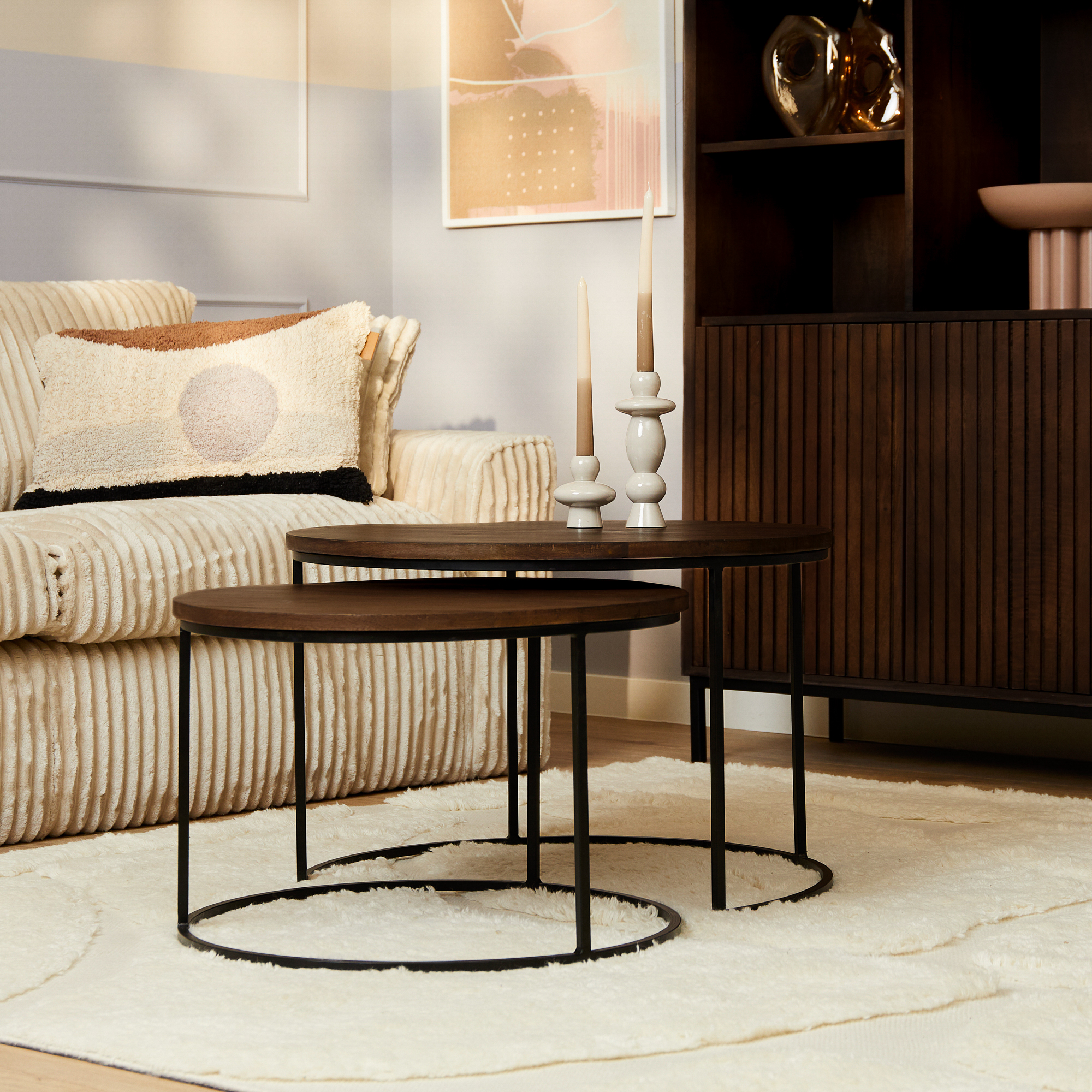 Salontafel set Madison Bruin Mangohout 70 cm - Image 1