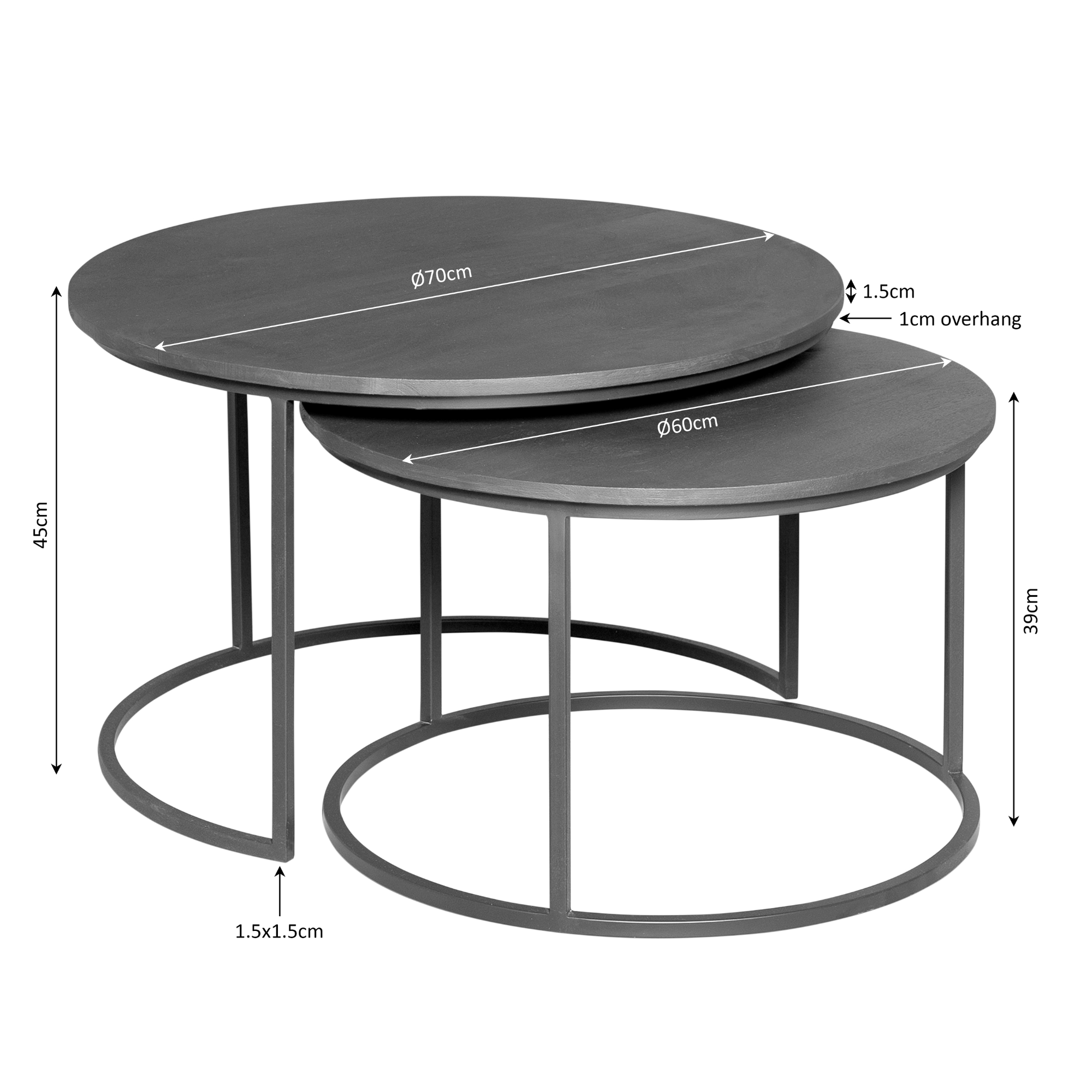 Salontafel set Madison Bruin Mangohout 70 cm - Image 8