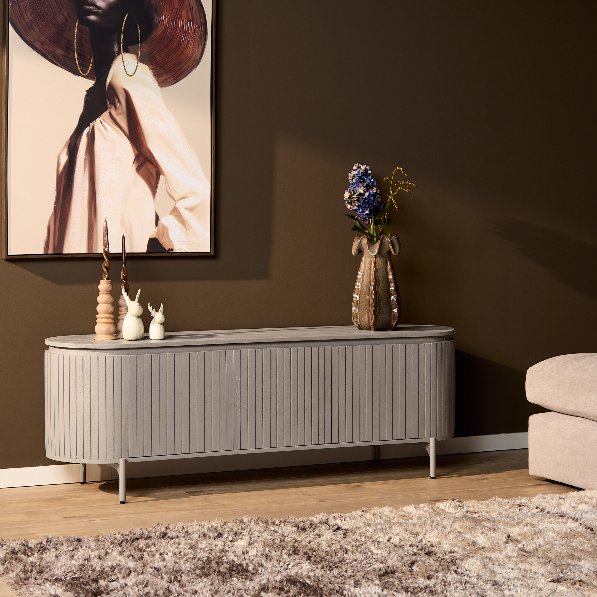 STF-2910_0 Tv meubel Solana Taupe Mangohout 165 cm - Image 1