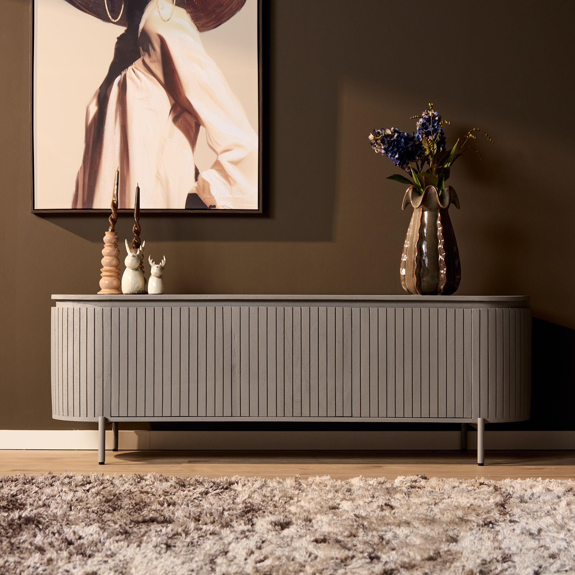 STF-2910_1 Tv meubel Solana Taupe Mangohout 165 cm - Image 2