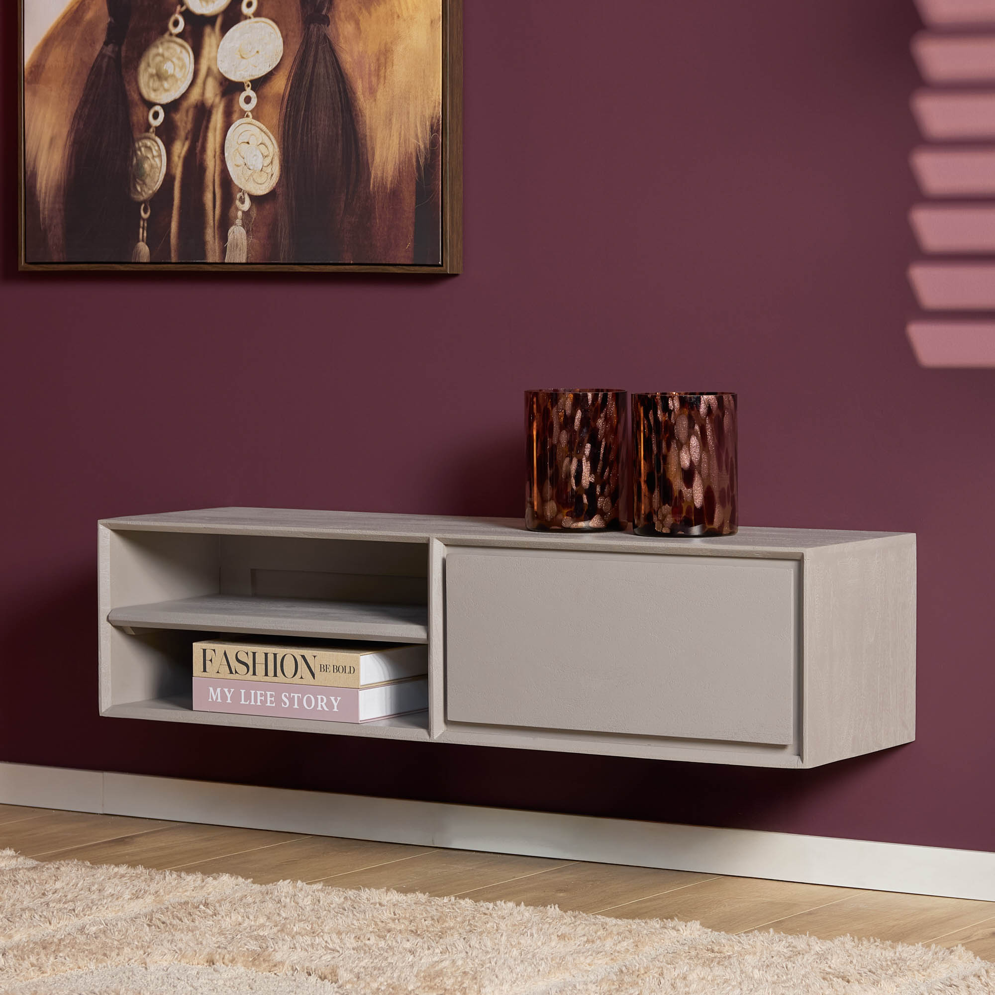 Zwevend tv meubel Ambiance Taupe Mangohout 120 cm - Image 2