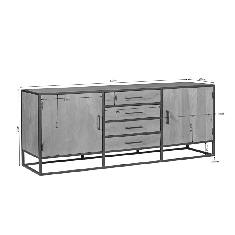 Dressoir Dakota Naturel Mangohout 210 cm - Image 5