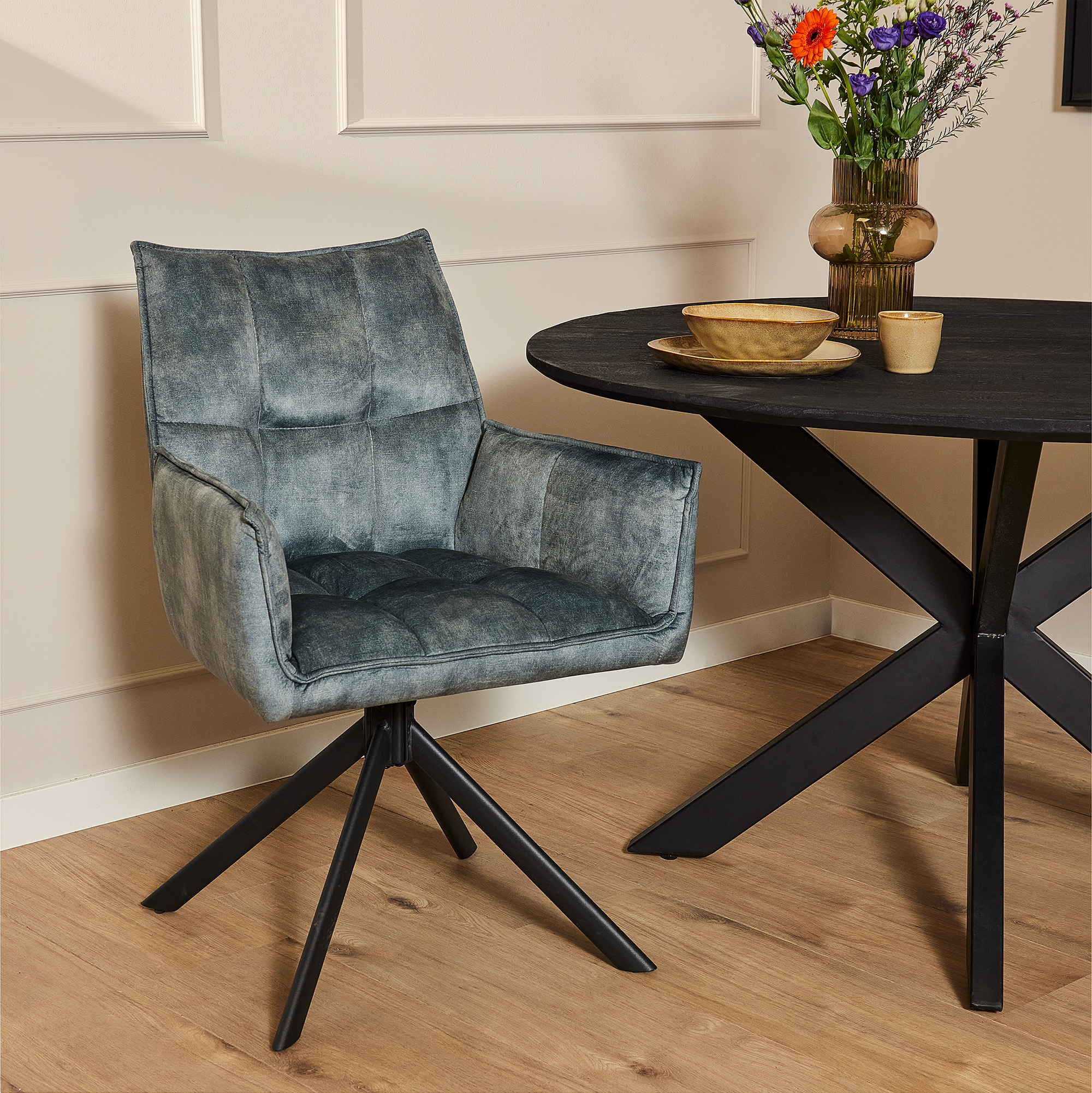 Draaibare eetkamerstoel Dani Blauw Velvet - Image 1