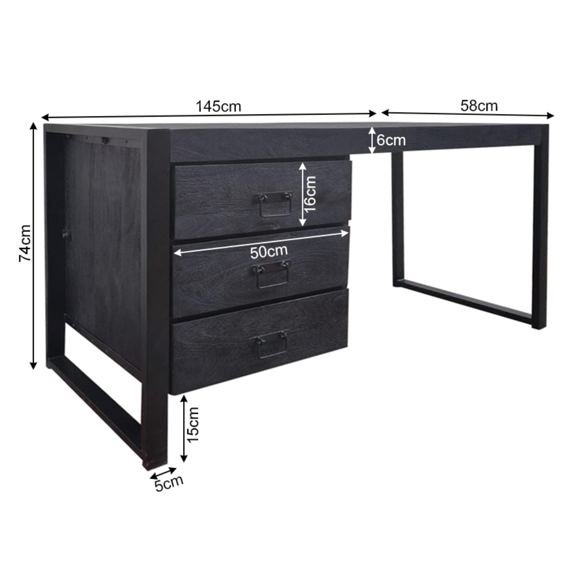 Bureau Boaz Zwart Mangohout 145 cm - Image 6