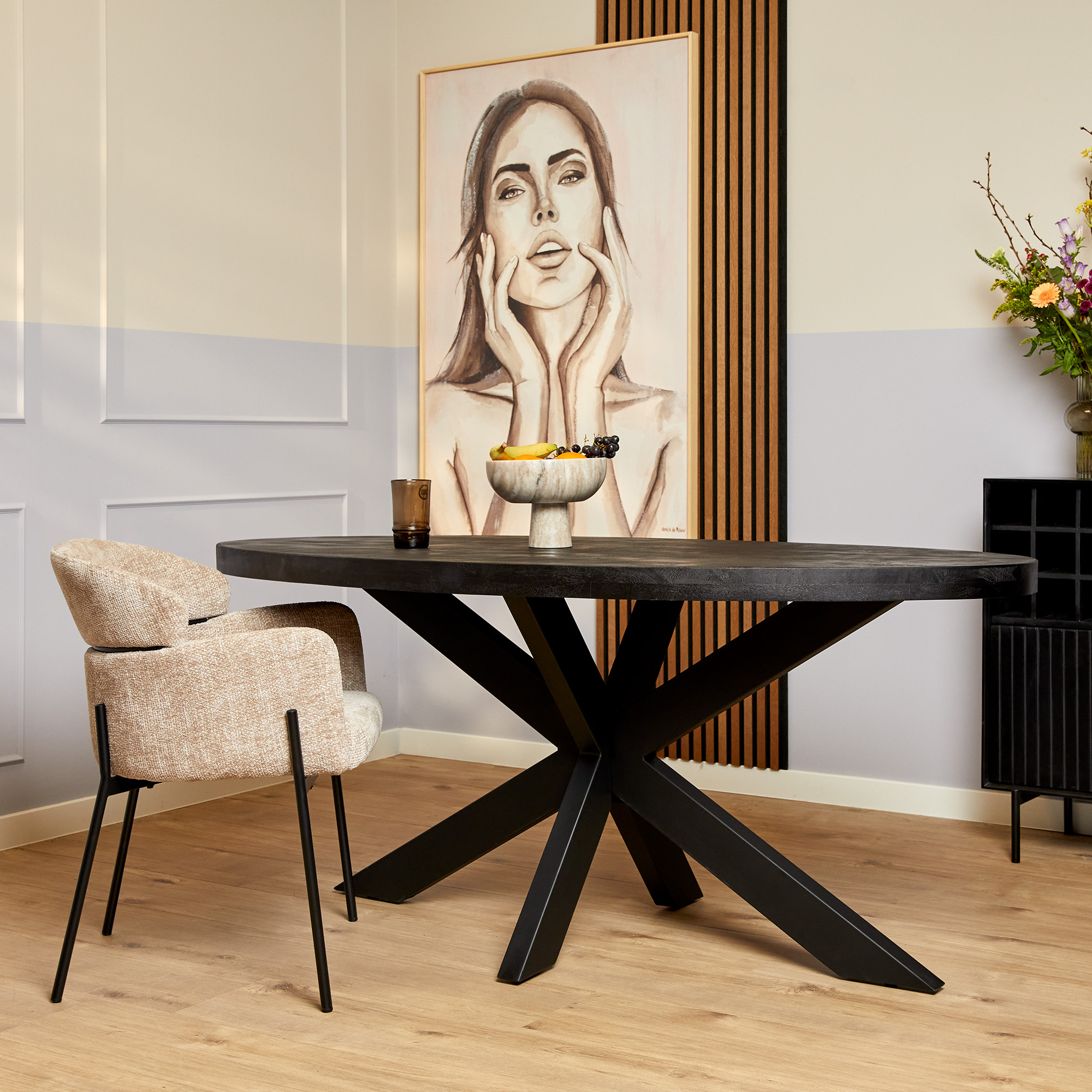 Ovale eettafel Denver Zwart Mangohout 160 cm - Image 1