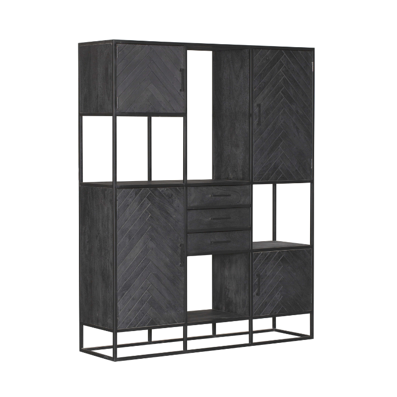 Vakkenkast New York XXL Zwart Mangohout 200 cm - Image 3