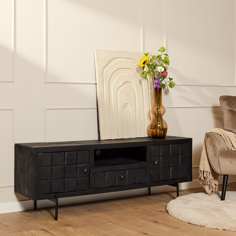 Tv meubel Brandy Zwart Mangohout 150 cm - Image 1