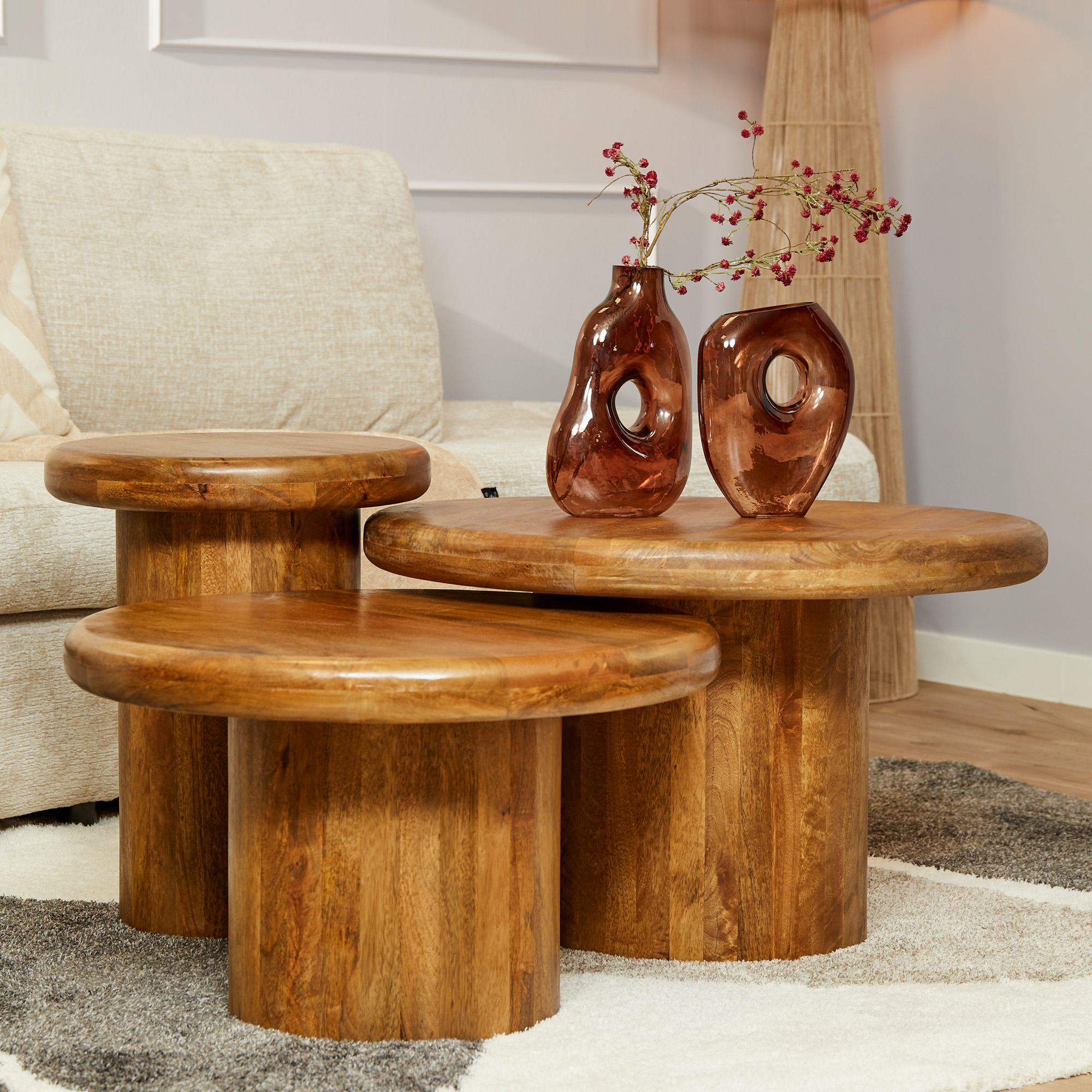 Salontafel set Maya Naturel Mangohout 70 cm - Image 1