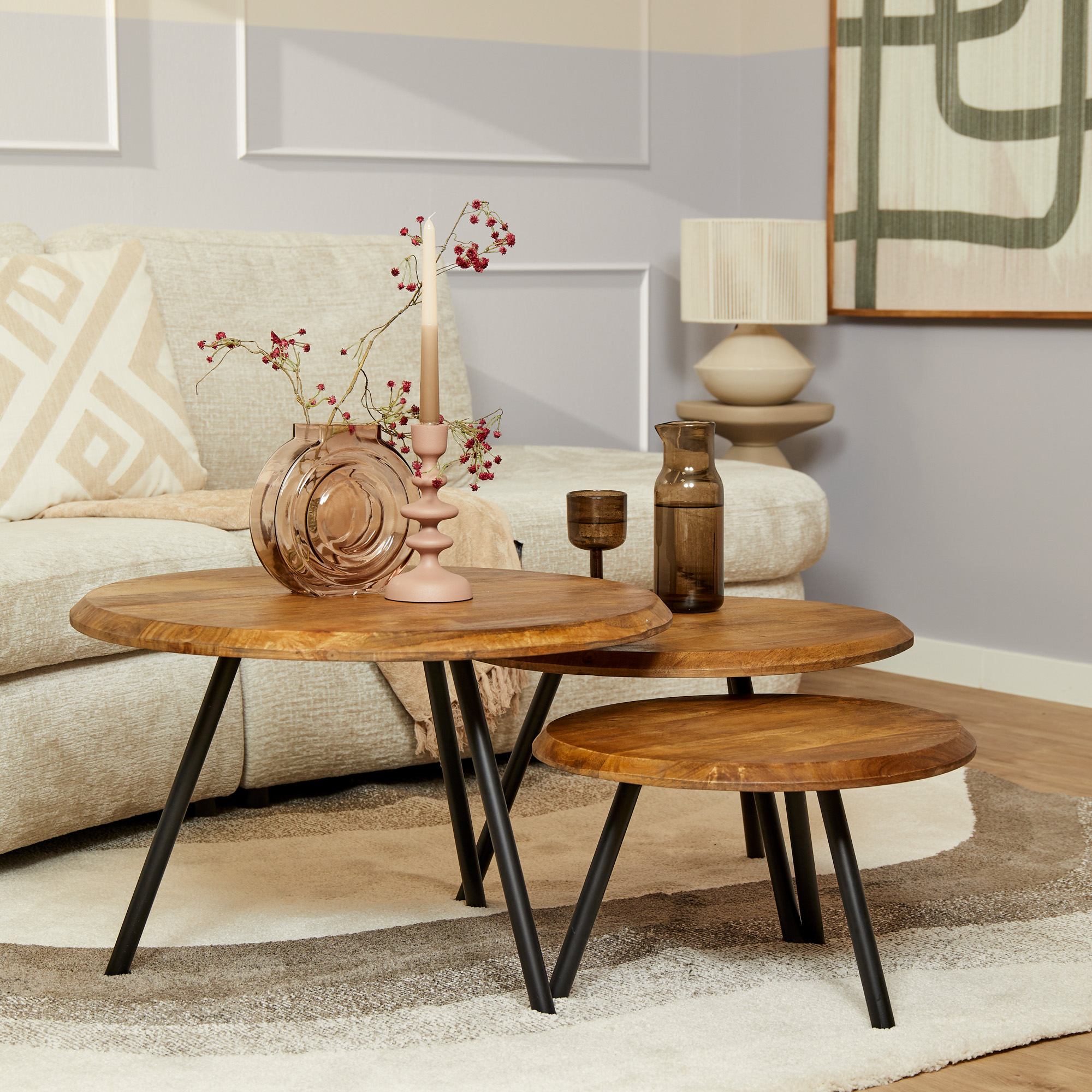 Ronde salontafel set Ohio Naturel Mangohout 70 cm - Image 1
